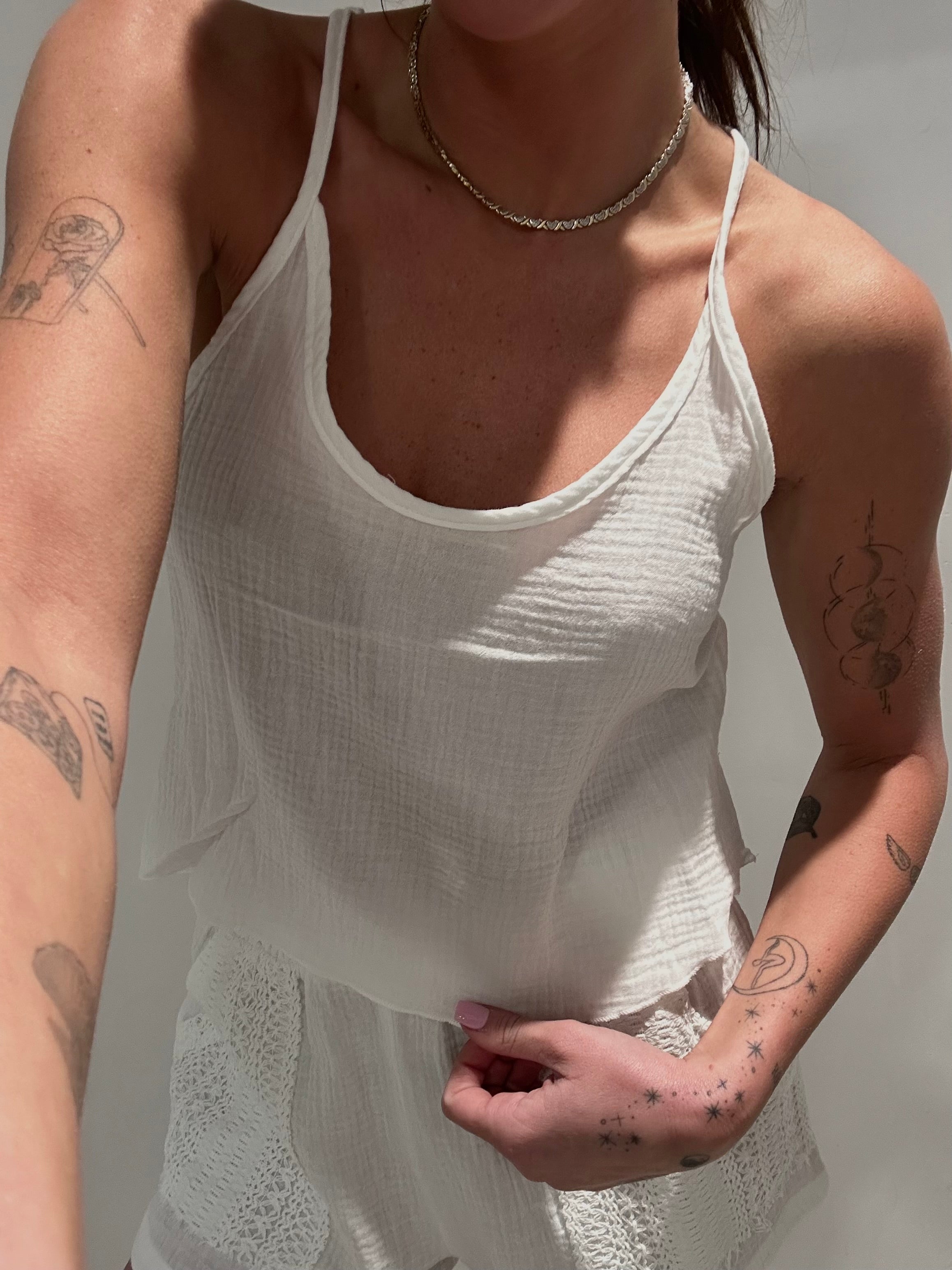 Gauze and Crochet Tank