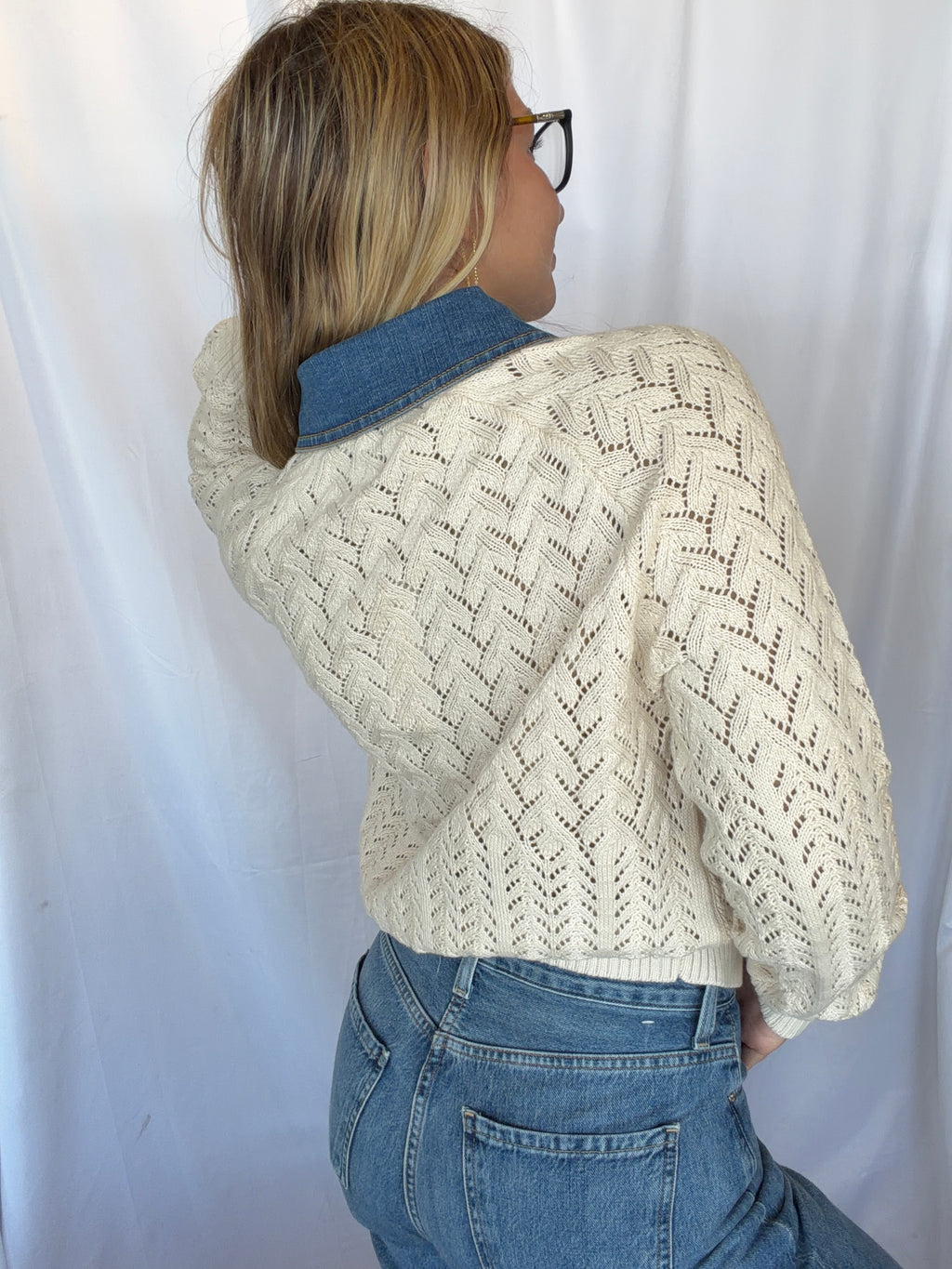 Hazel Denim Collar Pointelle Sweater