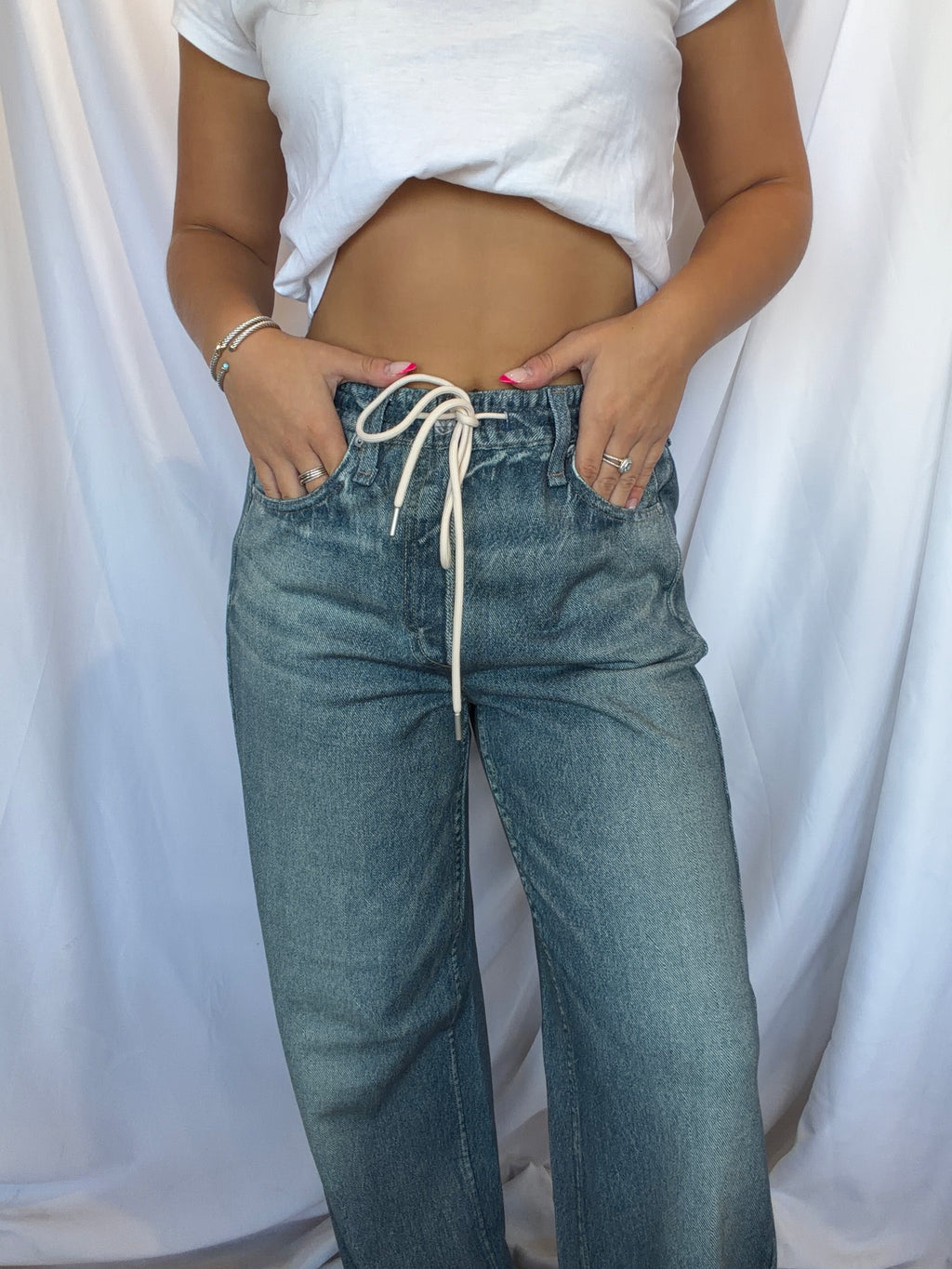 Miramar Terry Wide Leg Drawstring Sweatpant Jeans