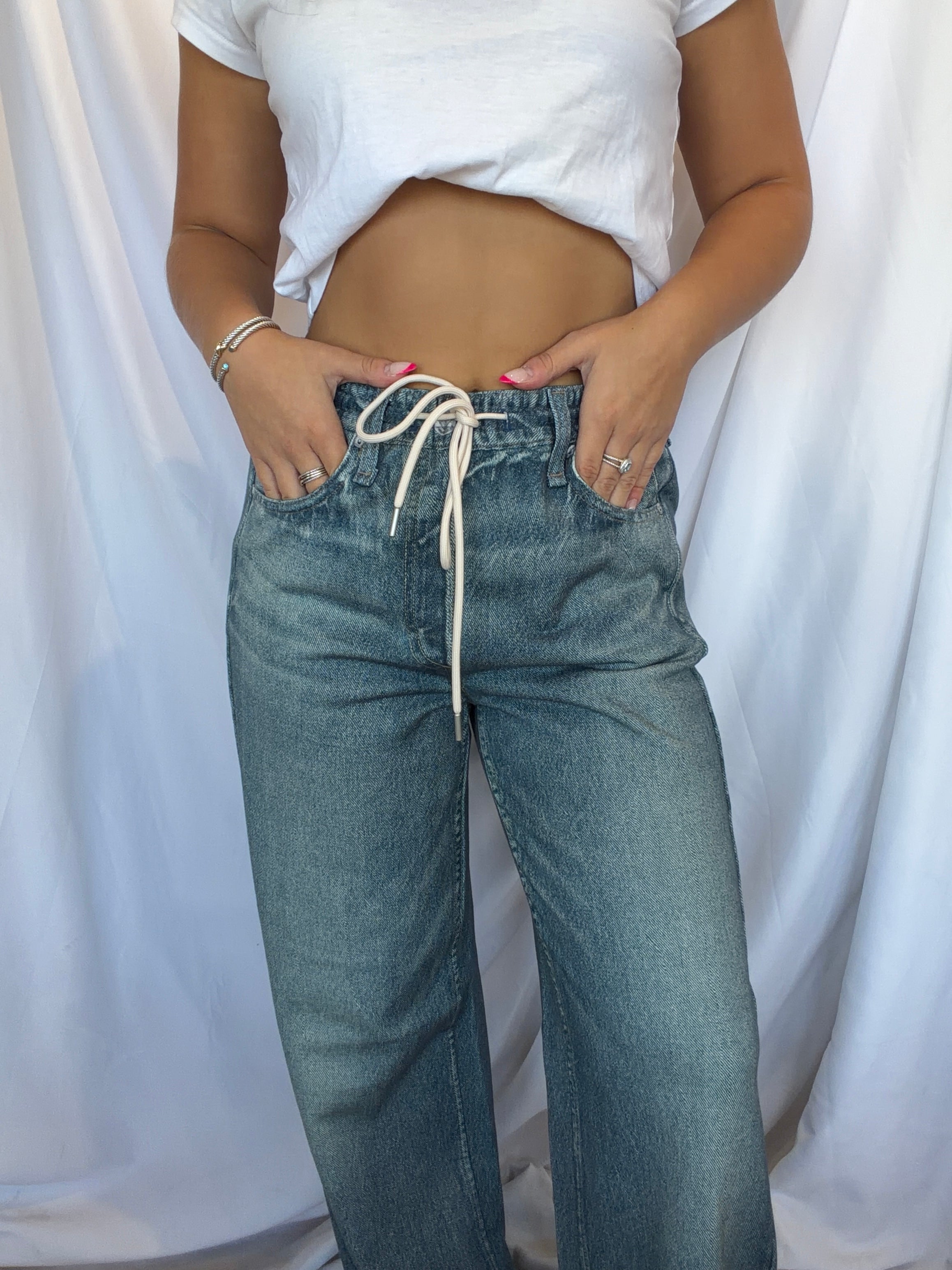 Miramar Terry Wide Leg Drawstring Sweatpant Jeans
