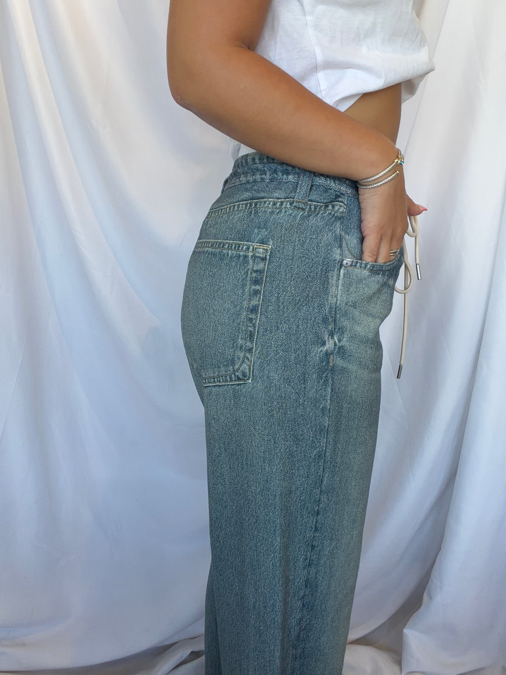 Miramar Terry Wide Leg Drawstring Sweatpant Jeans