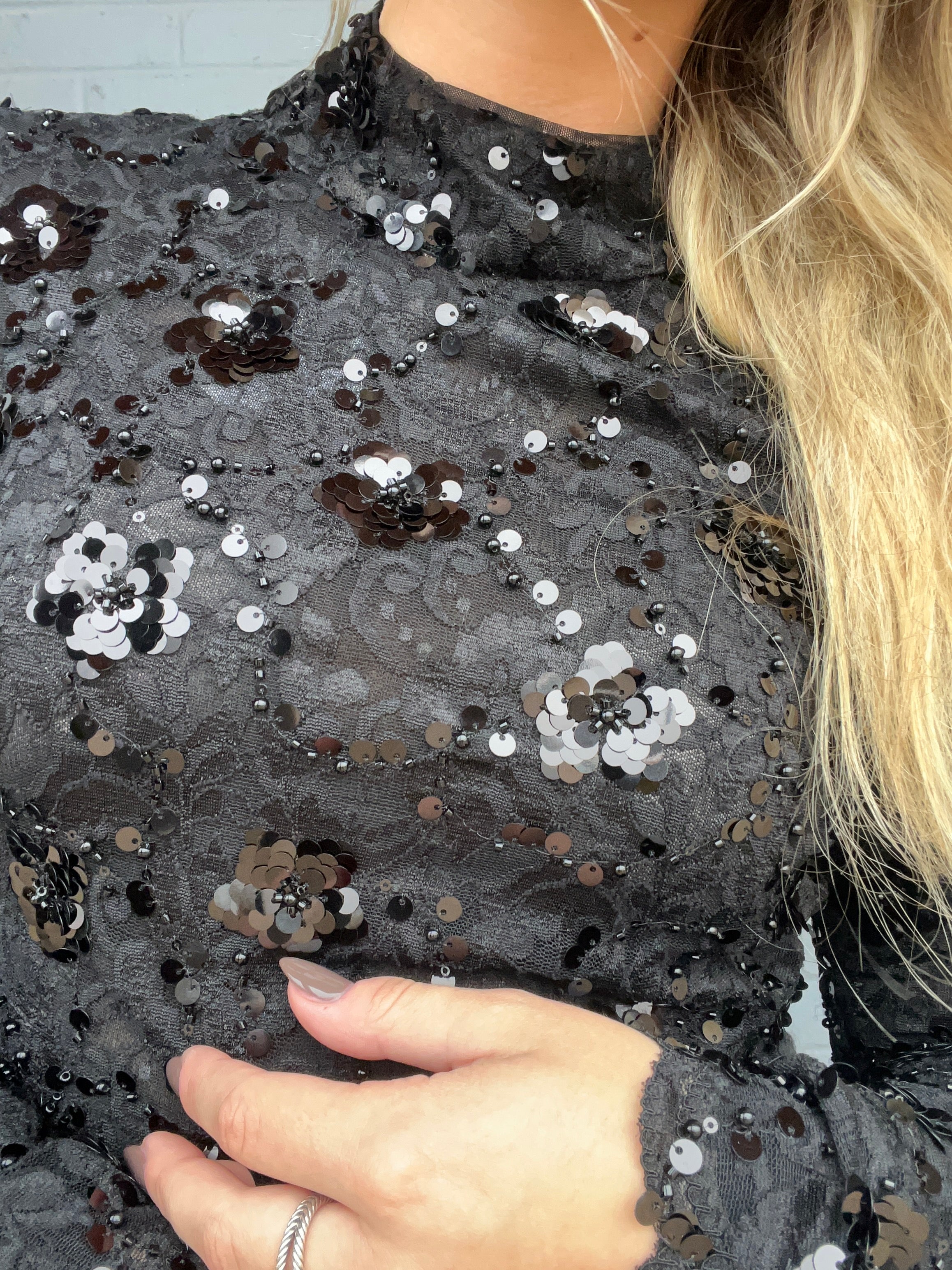 Tyla Sequin Lace Top