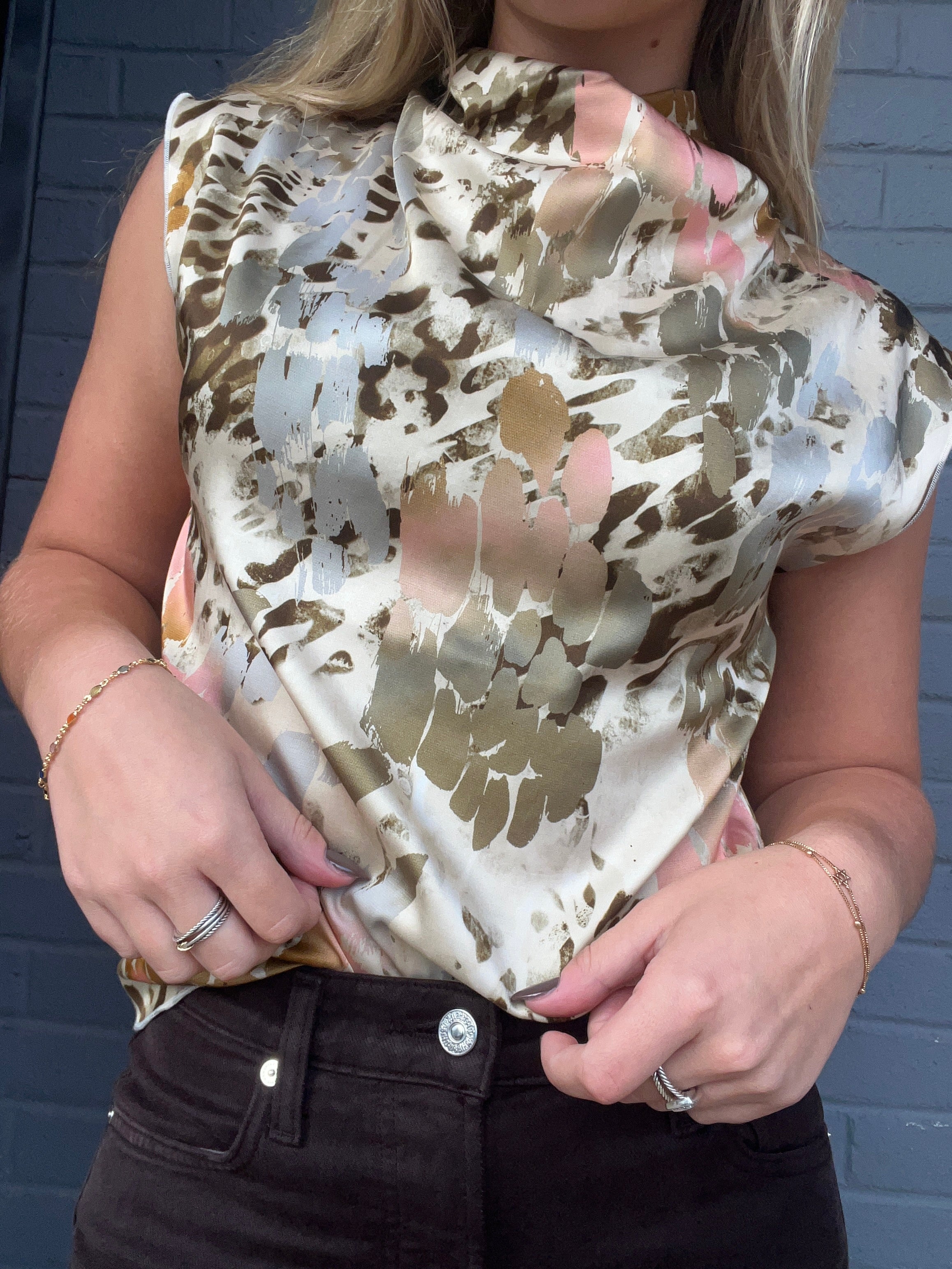 Safari Print Cowl Neck Top