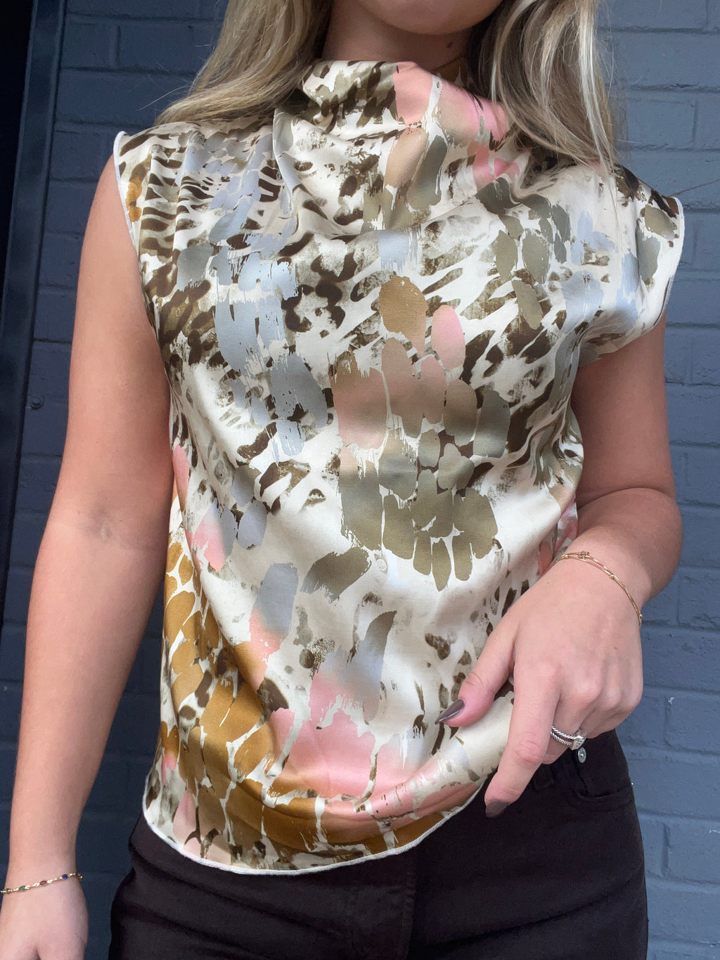 Safari Print Cowl Neck Top