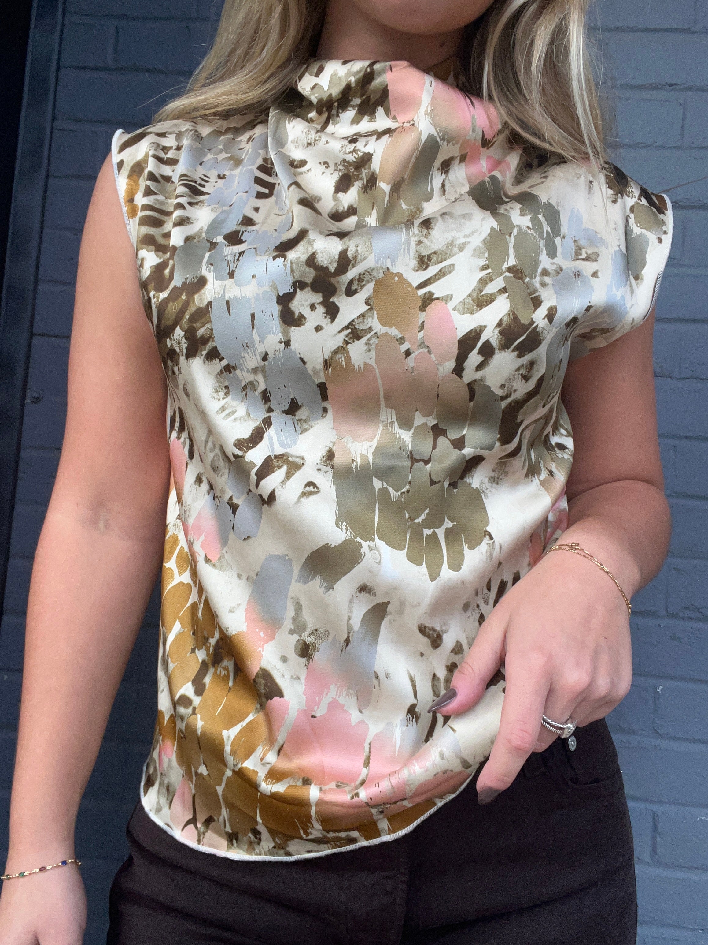 Safari Print Cowl Neck Top