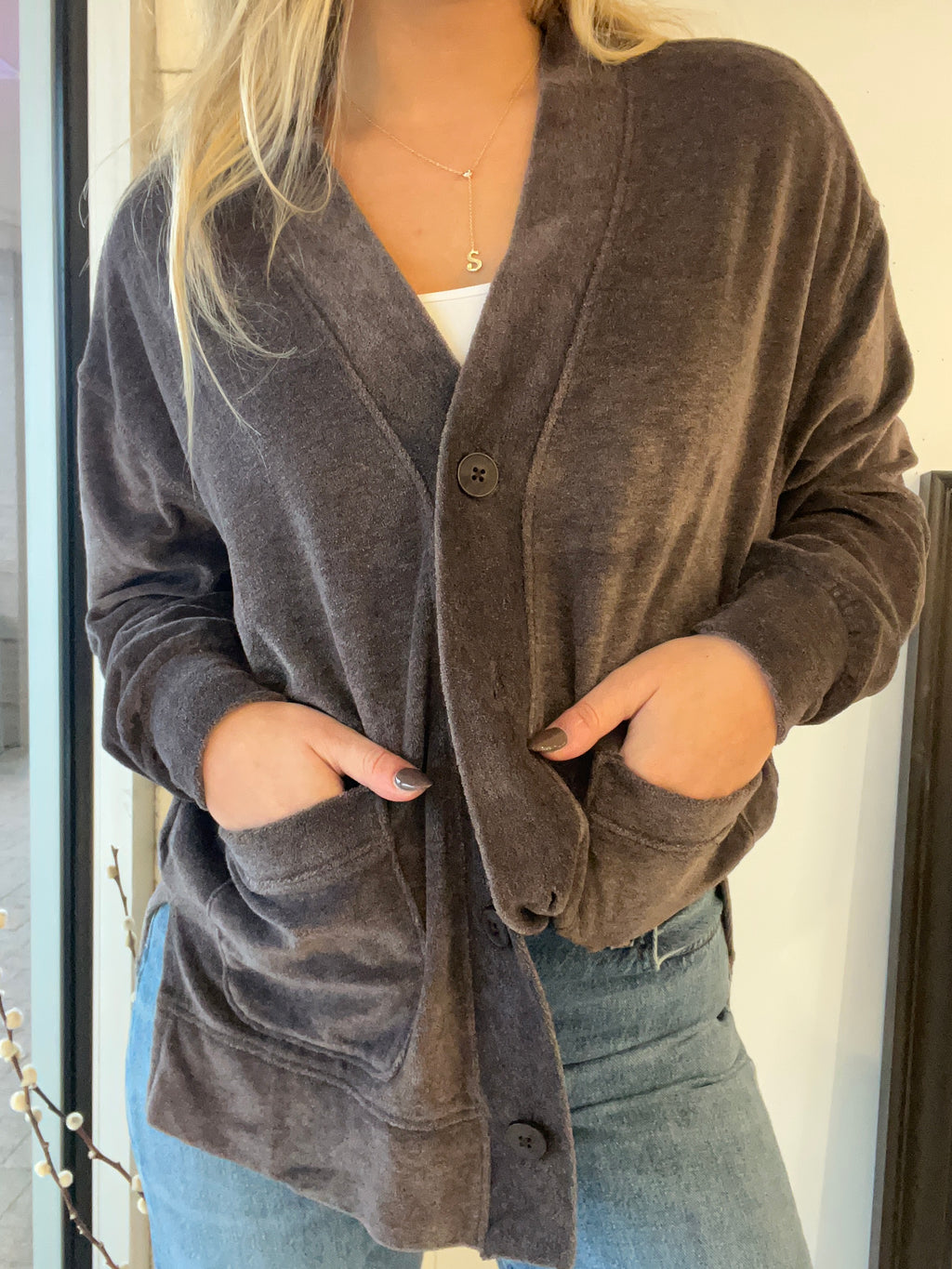 Weekender Velour Cardigan