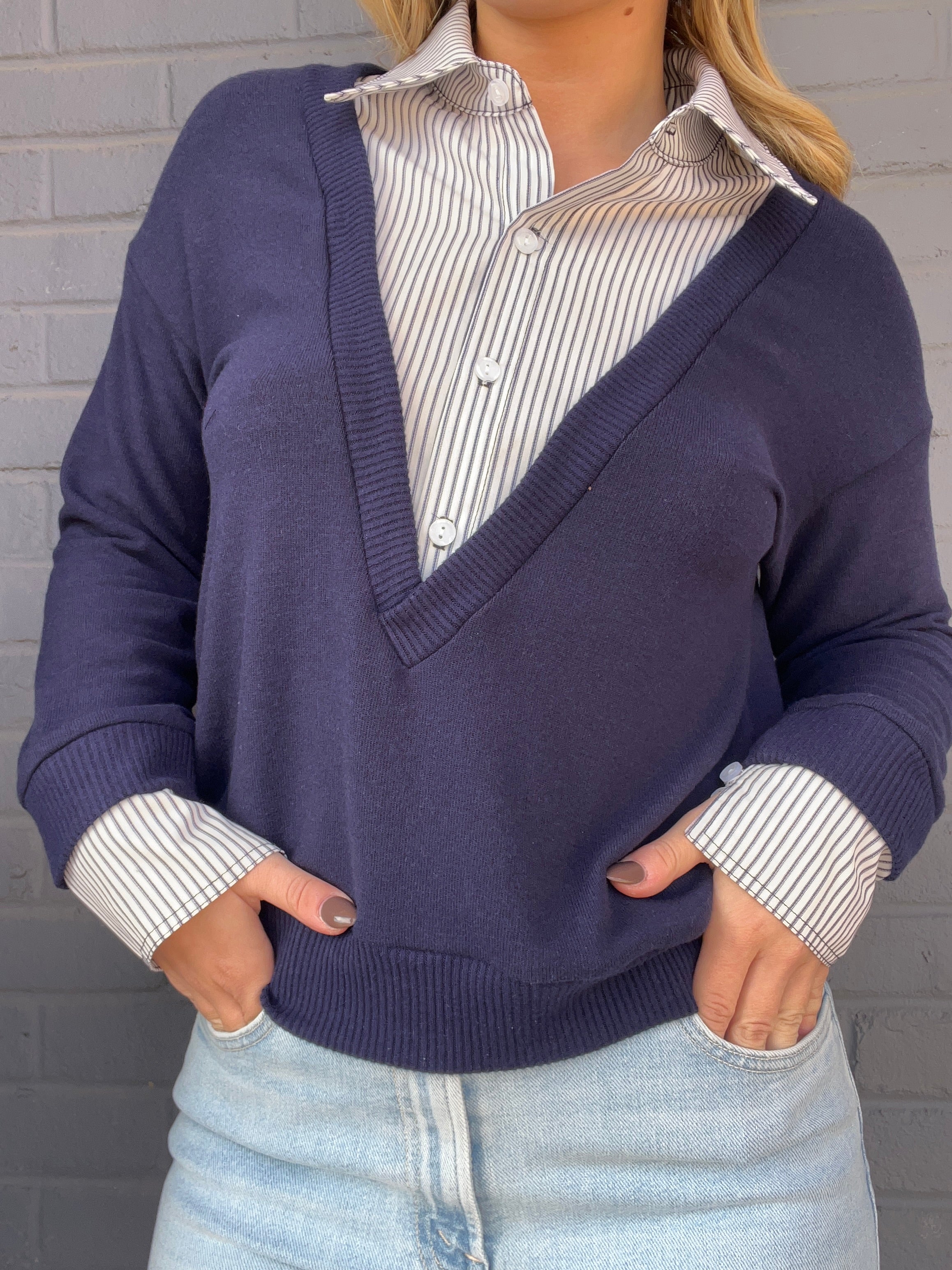 Kimmy Deep V Twofer Sweater