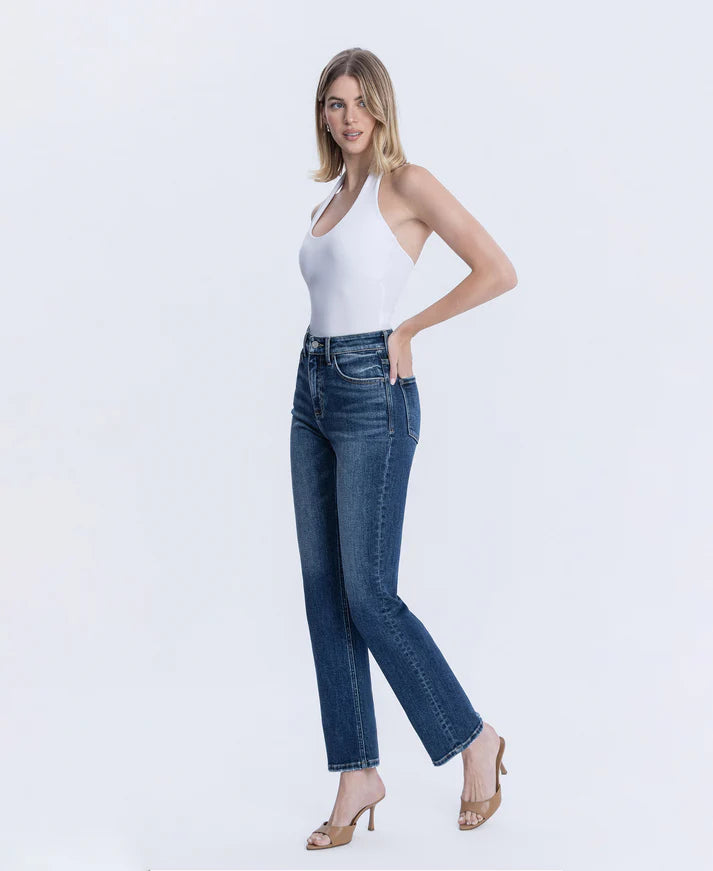 High Rise Full Length Straight Jeans