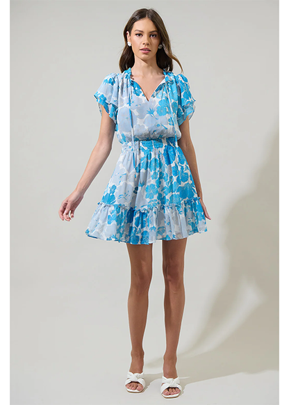 Kerela Floral Bumble Ruffle Mini Dress