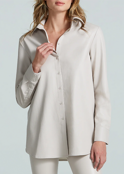Lightweight Faux Leather Oversized Button Down