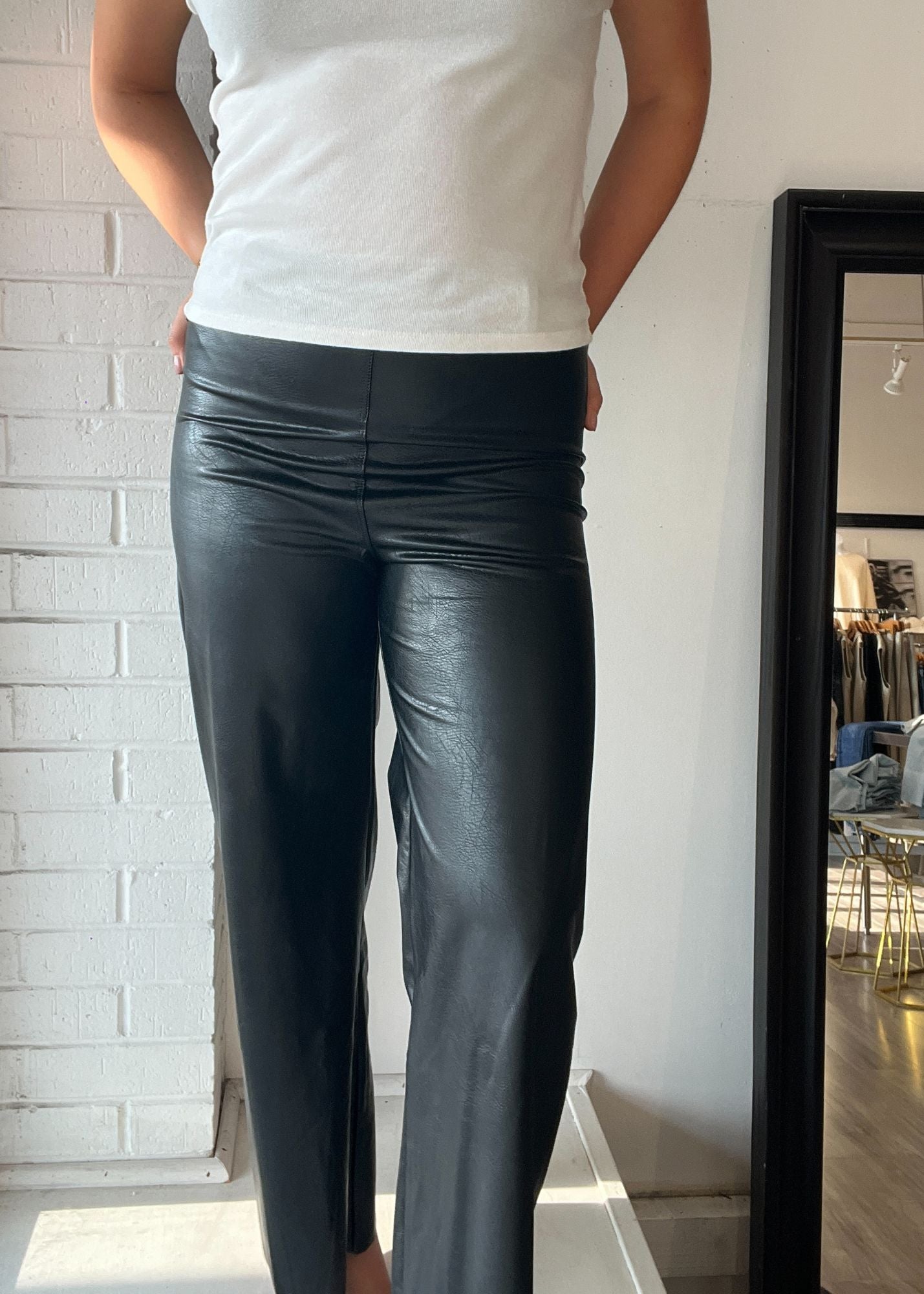 Vegan Leather Wide Leg Pants