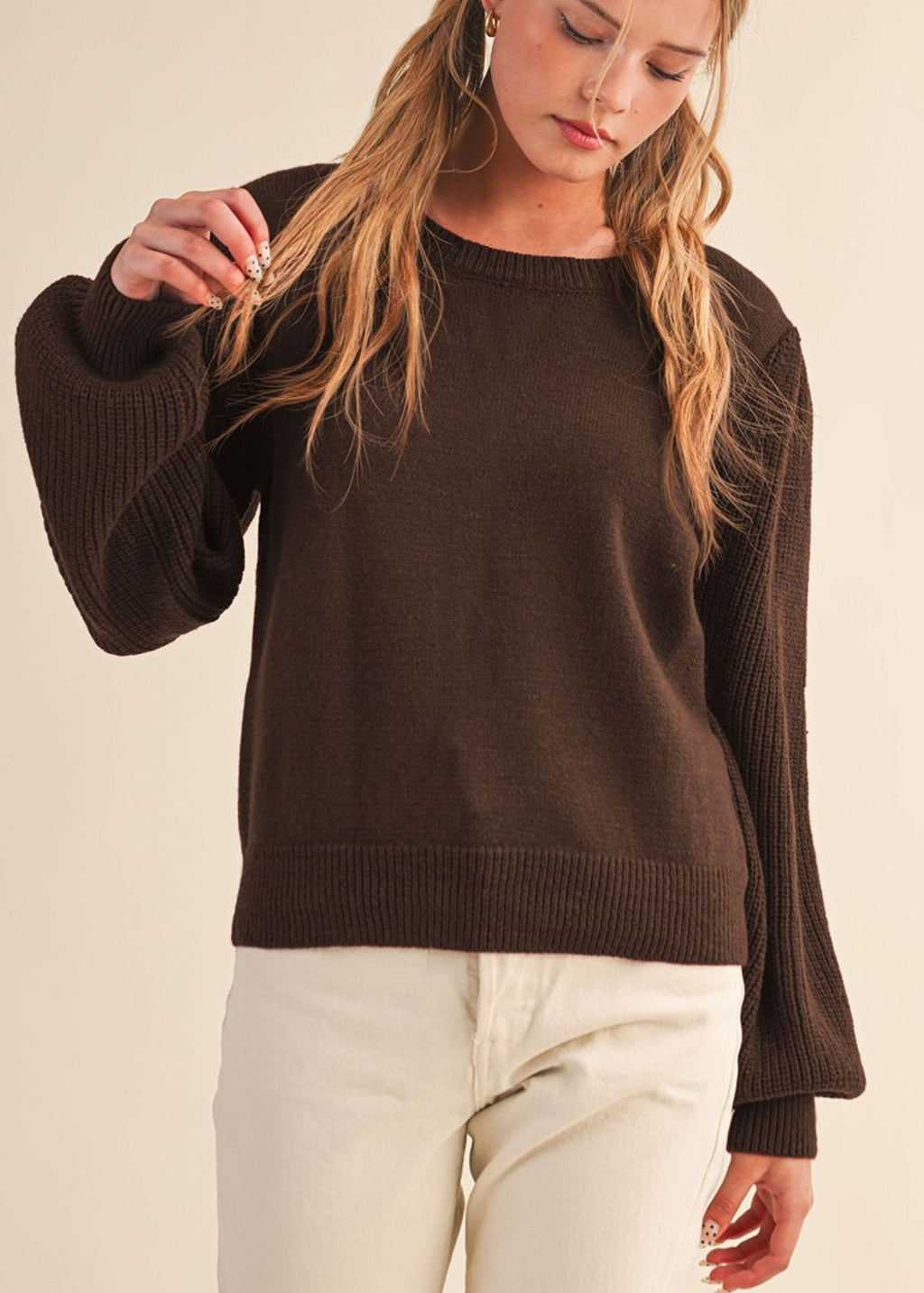 Palmer Puff Sleeve Sweater- Brown
