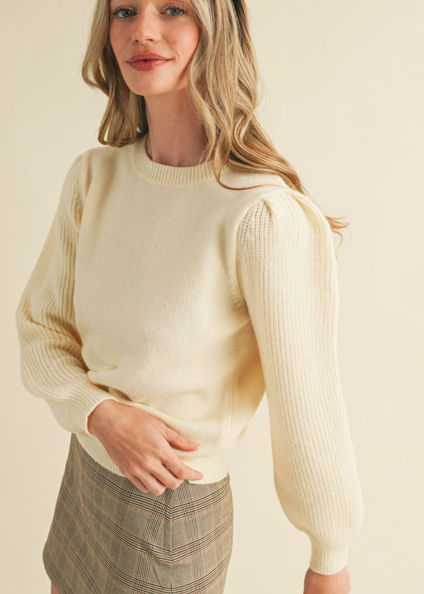 Palmer Puff Sleeve Sweater- Cream