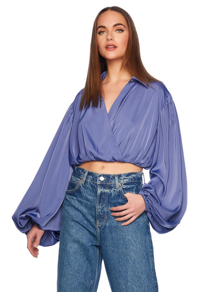 Matte Satin Wrap Poet Sleeve Top