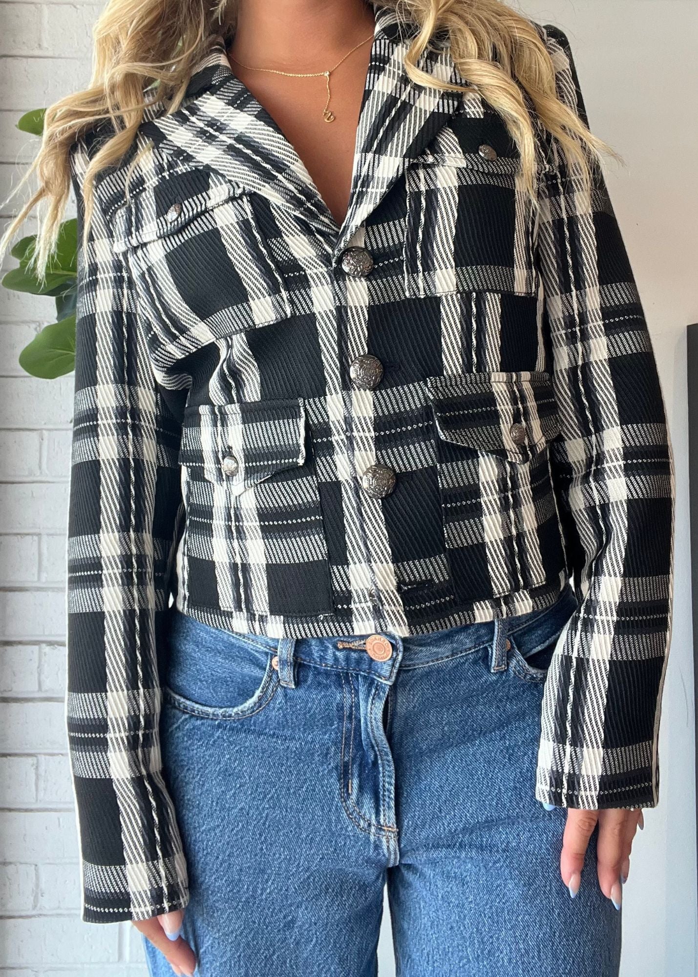 Olive Crop Plaid Jacket