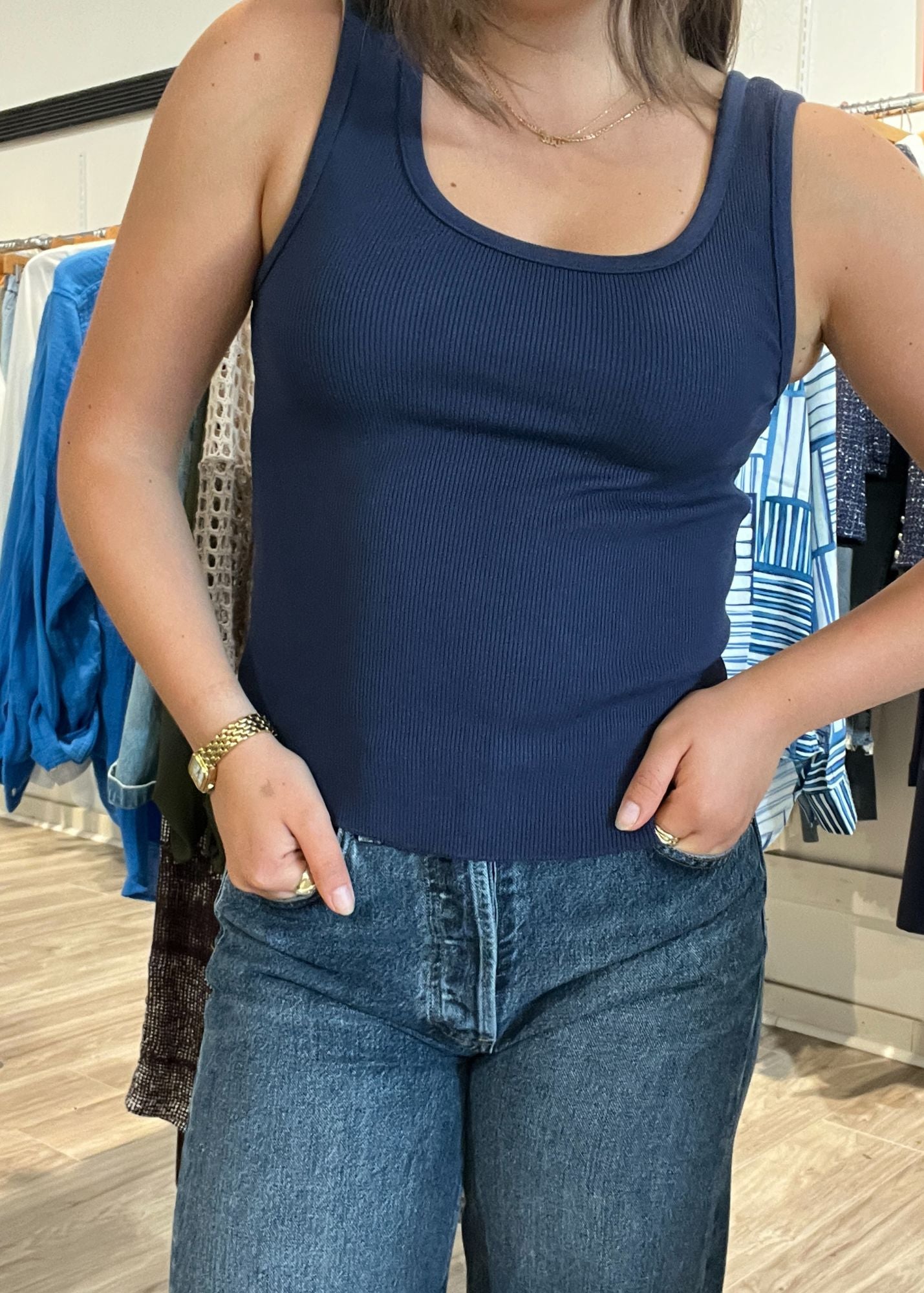 Ribbed Scoop Neck Cropped Tank