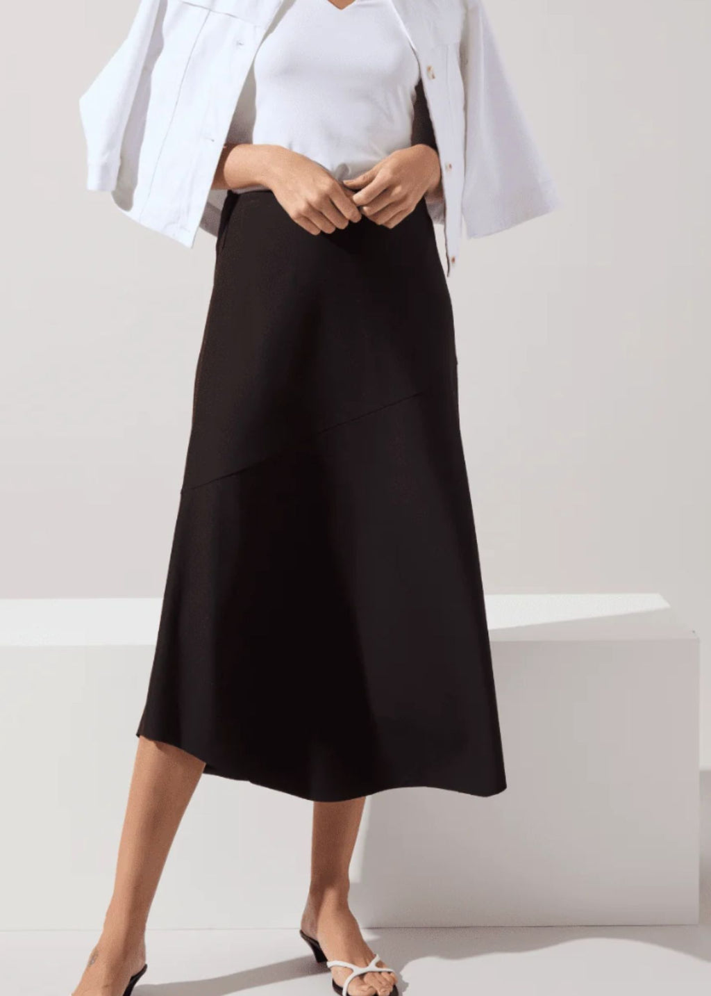 Drapey Ponte A-Line Midi Skirt