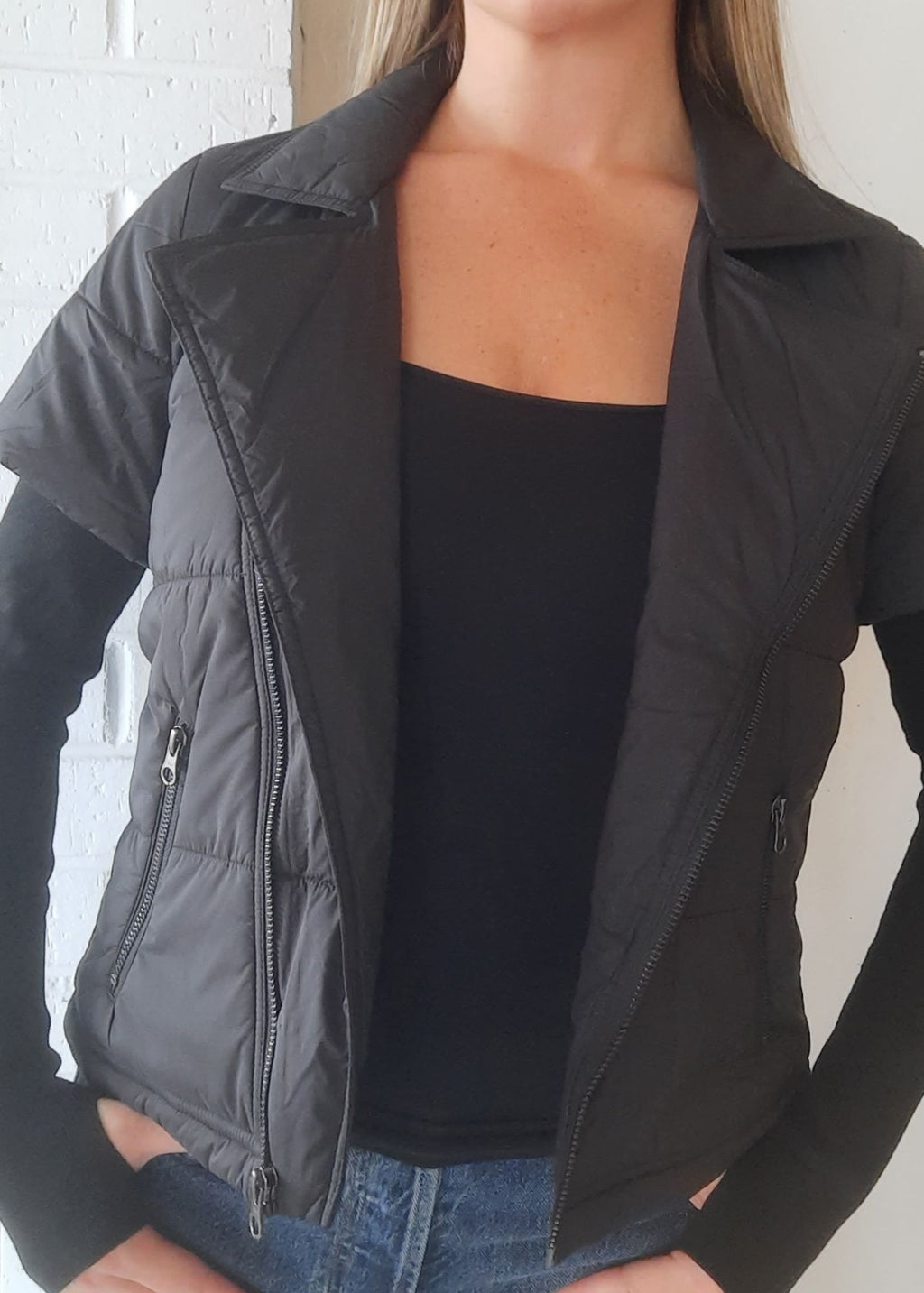 Joanna Short Sleeve Moto Sleeve Puffer