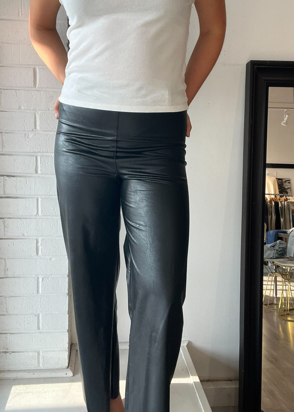 Vegan Leather Wide Leg Pants