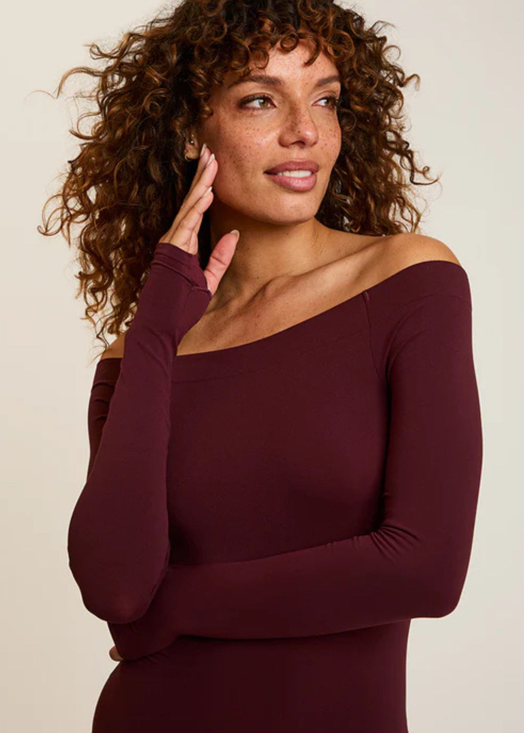 Ballet Off-Shoulder Bodysuit with Thumbholes