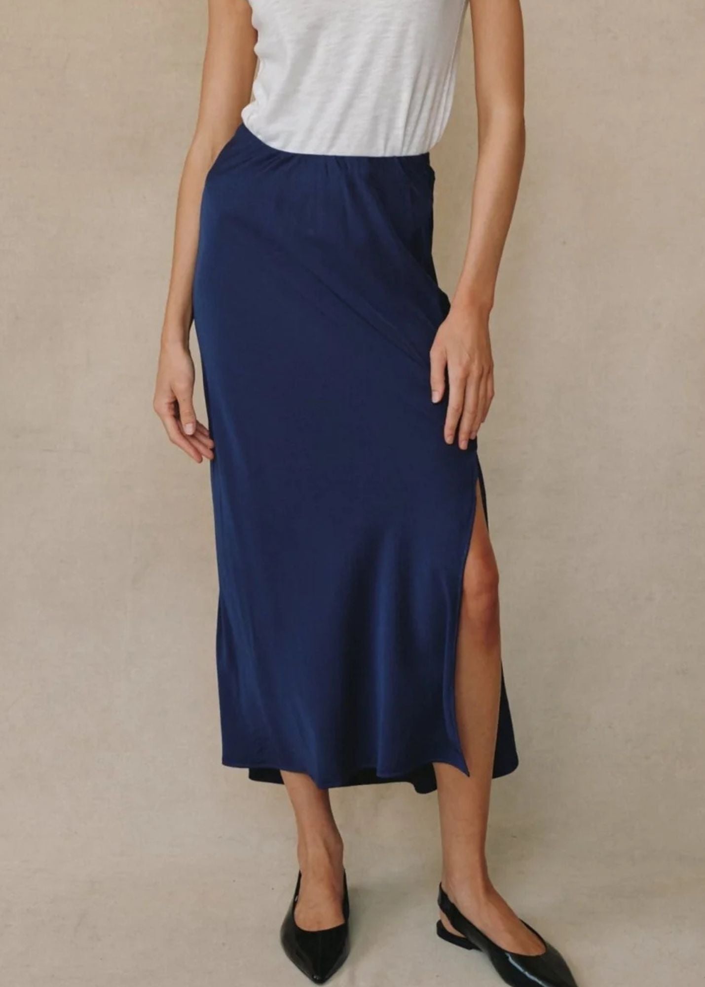 Satin Side Slit Bias Maxi Skirt