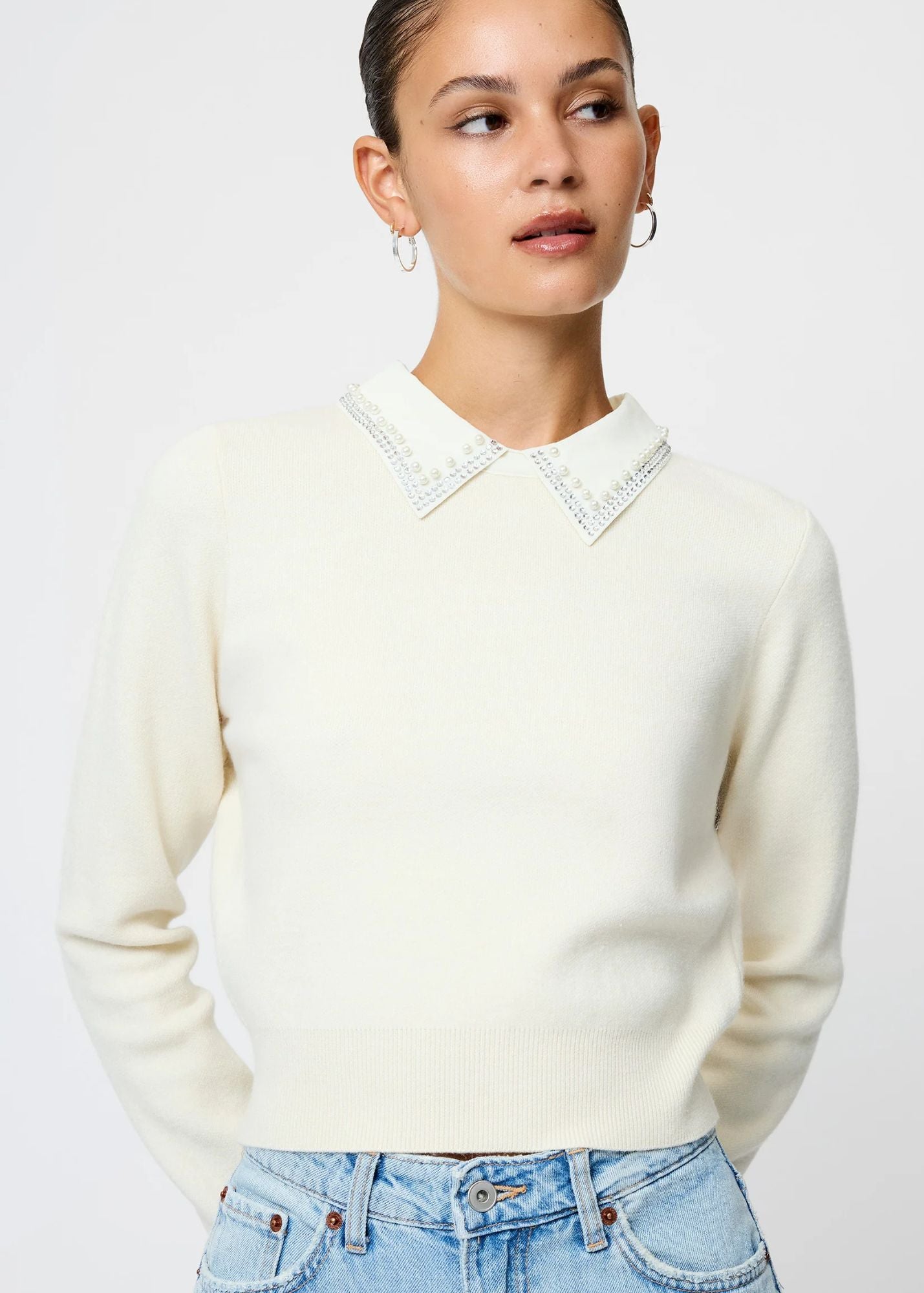 Avea Knit Embellished Collar Pullover