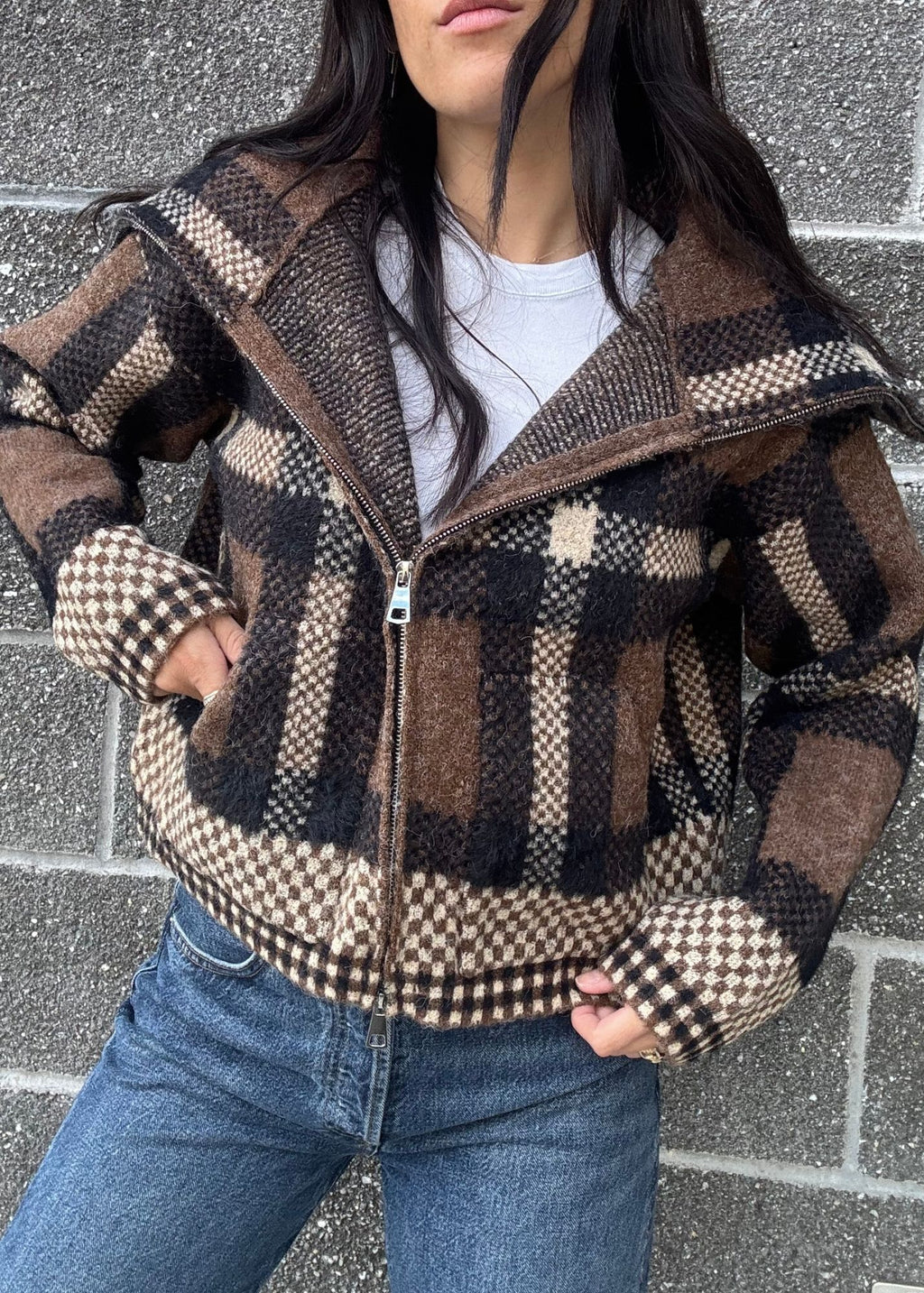 Natalia Checkered Crop Jacket