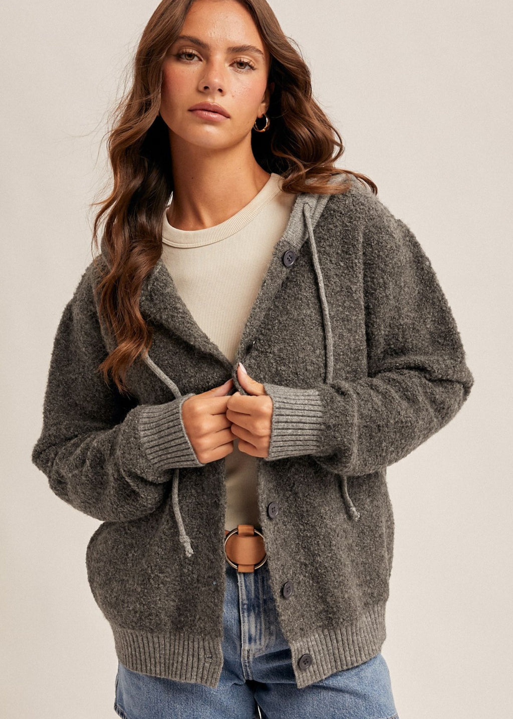 Button Down Hooded Sweater