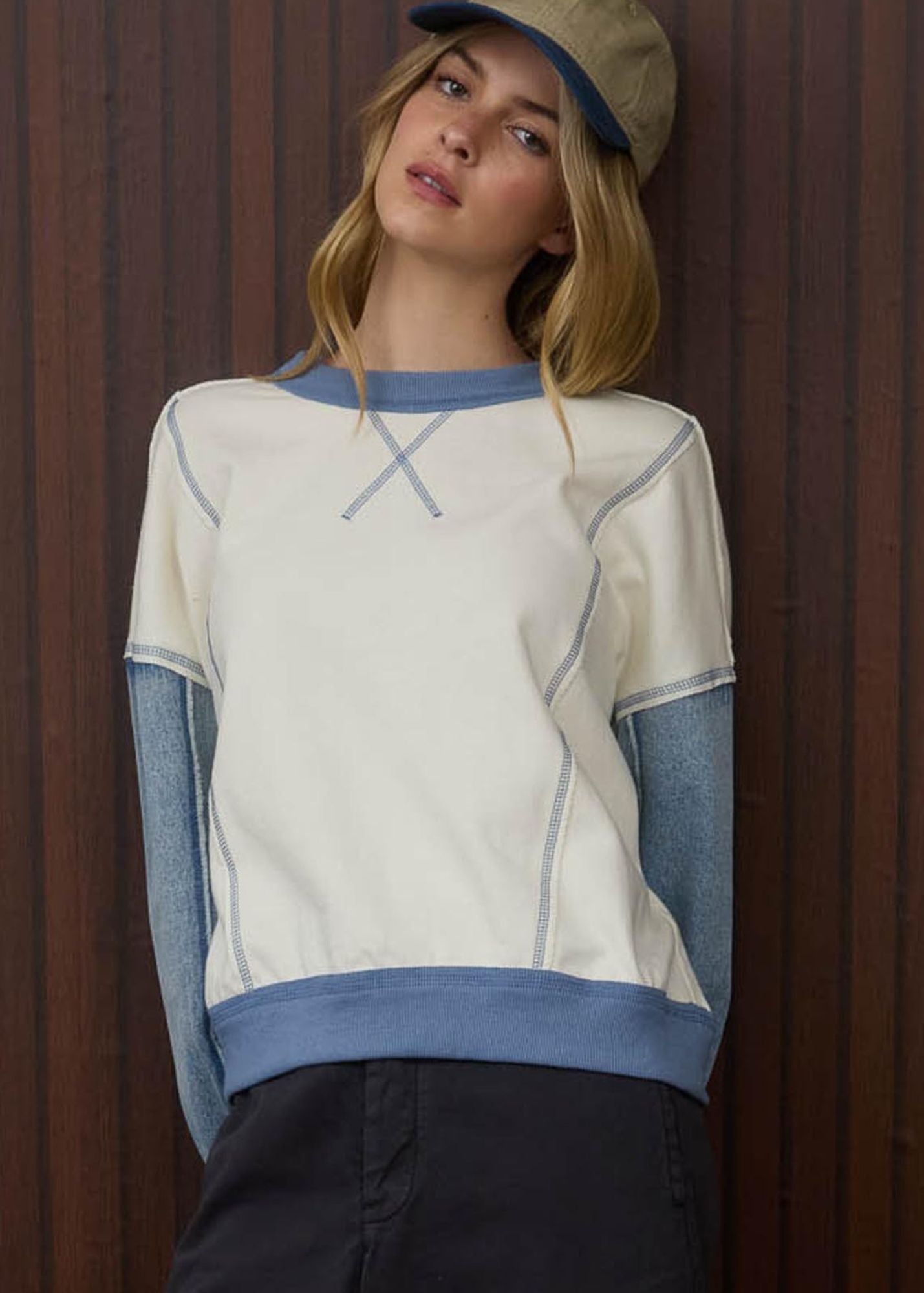 Naia Mix Media Denim Top