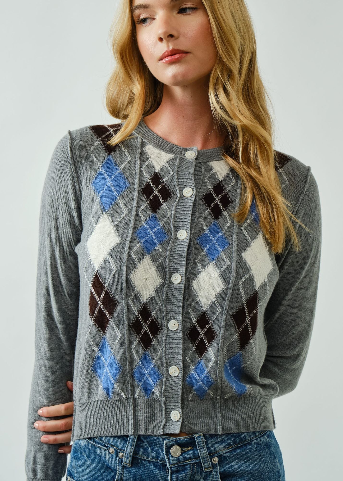 Charlie Argyle Cardigan- Grey