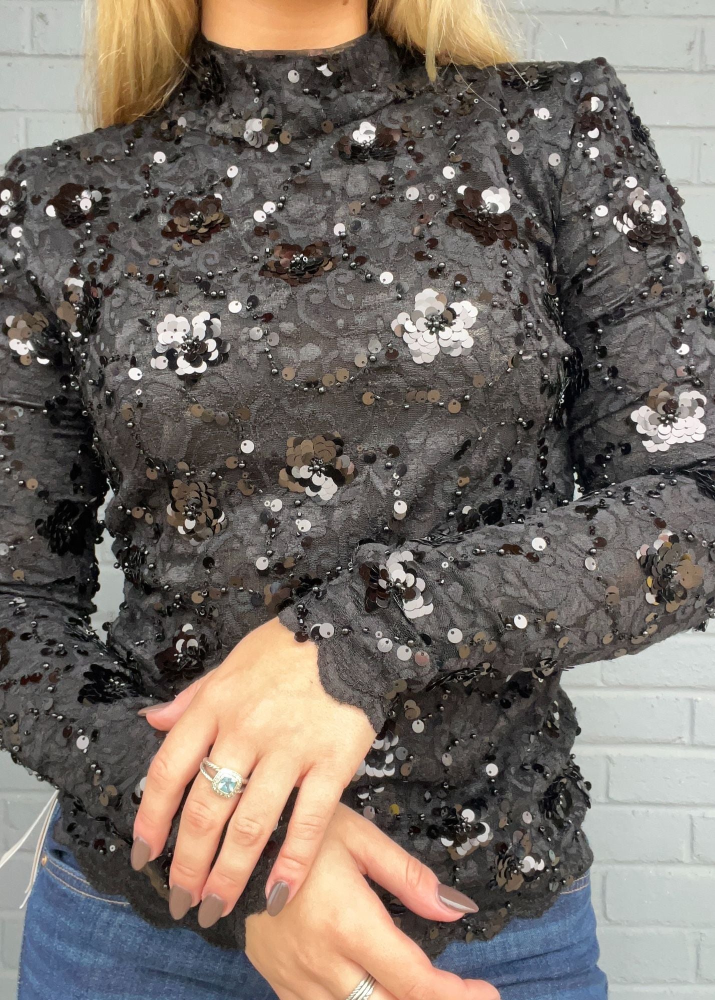 Tyla Sequin Lace Top