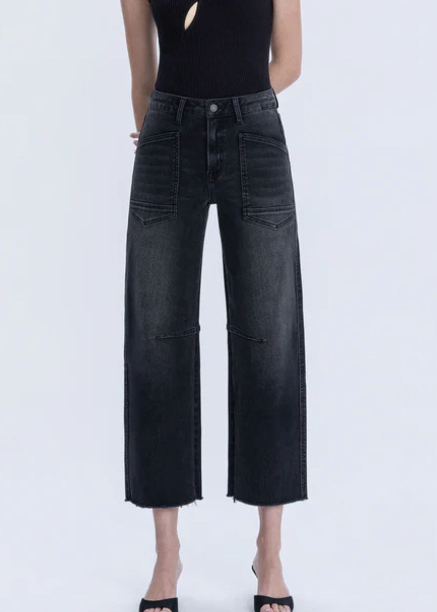 Super High Rise Raw Hem Crop Barrel Jeans