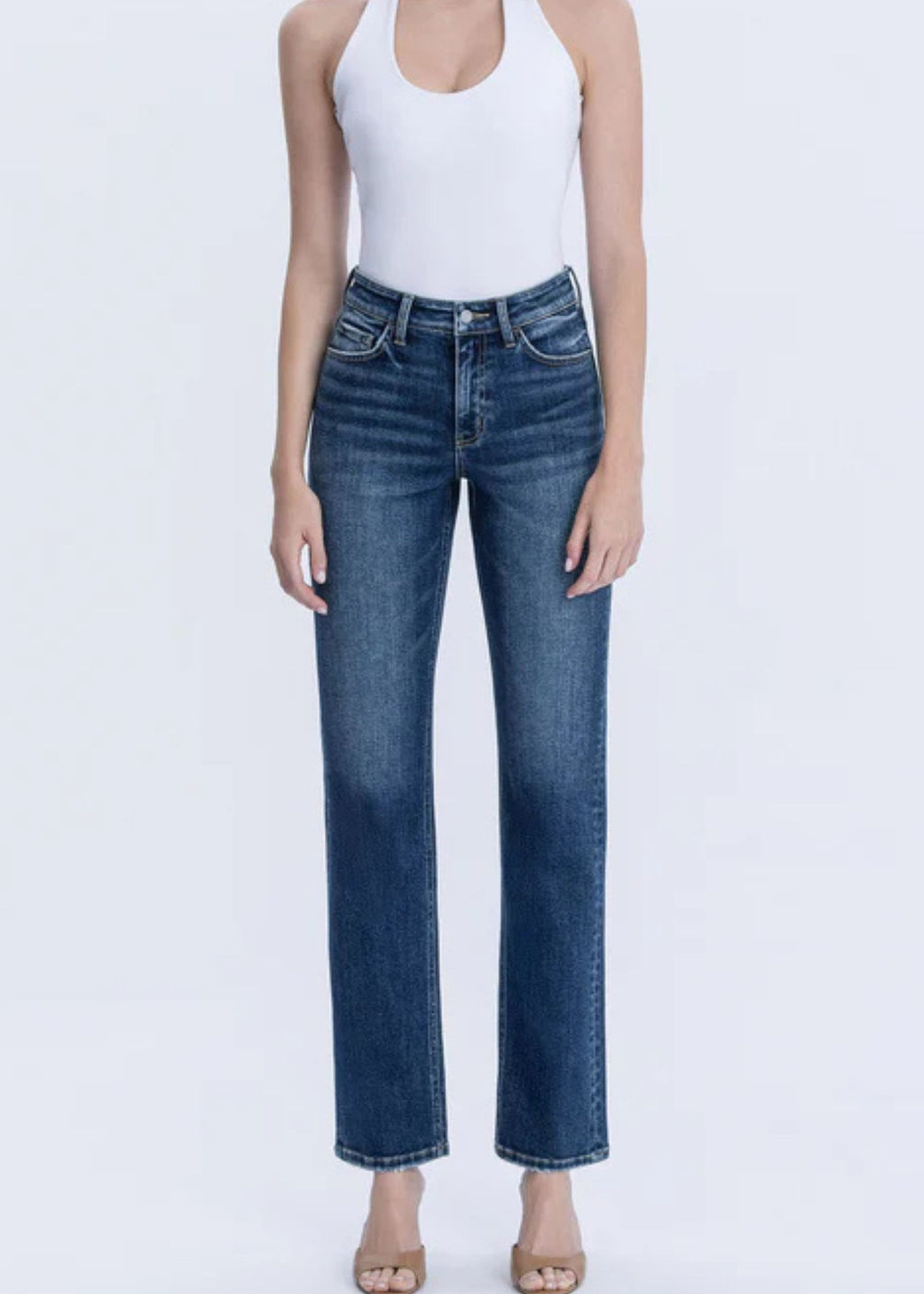 High Rise Full Length Straight Jeans