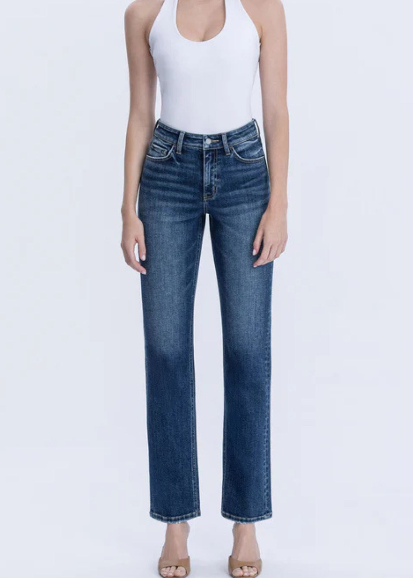 High Rise Full Length Straight Jeans