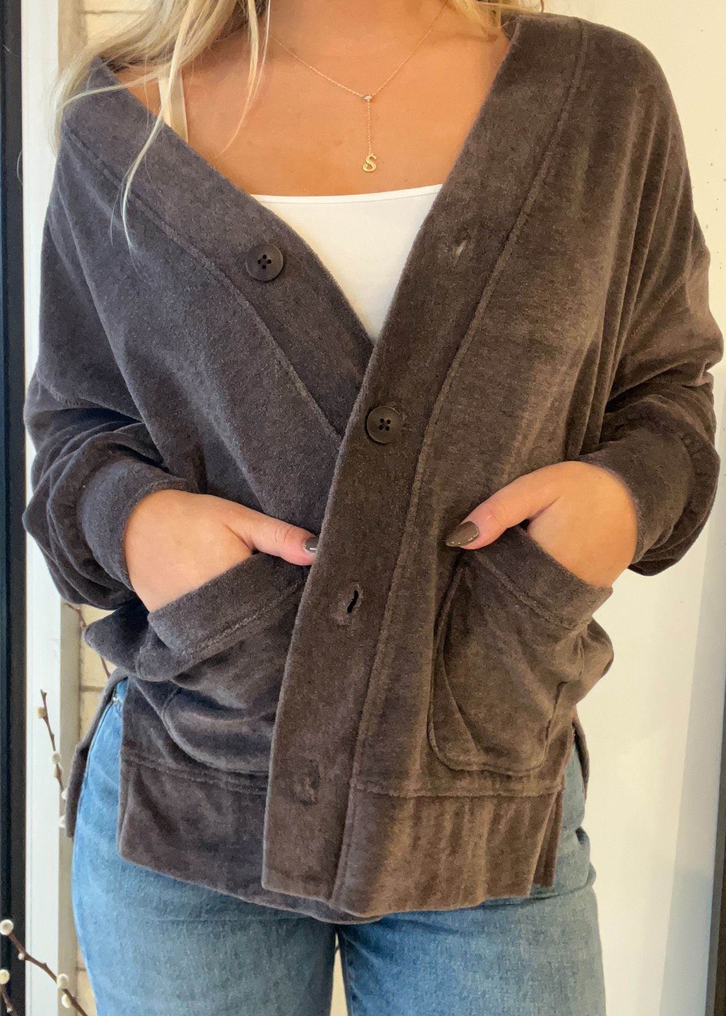 Weekender Velour Cardigan