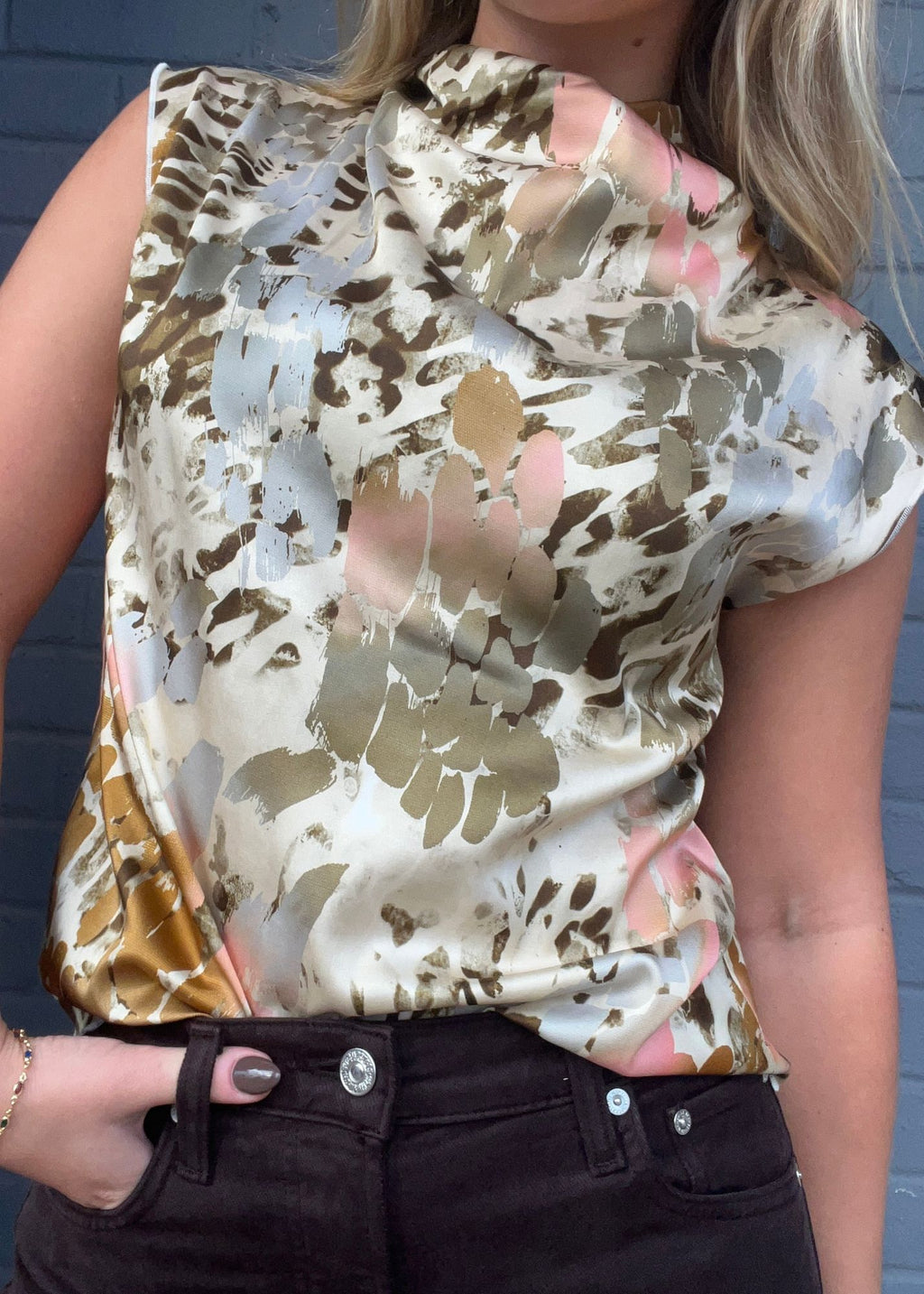 Safari Print Cowl Neck Top