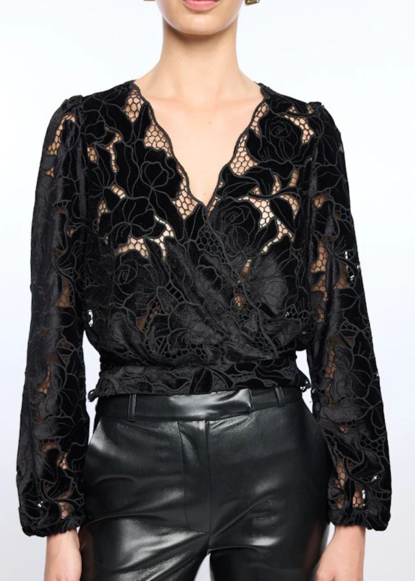 Loralie Velvet Lace Wrap Blouse