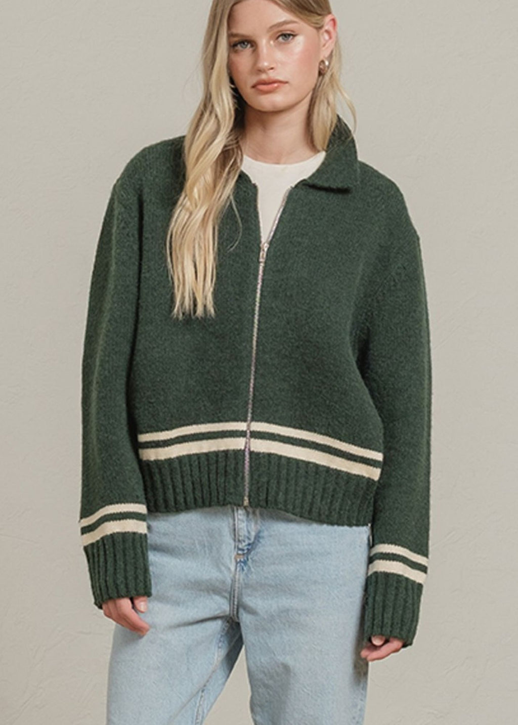 Varsity Zip-Up Knit Jacket