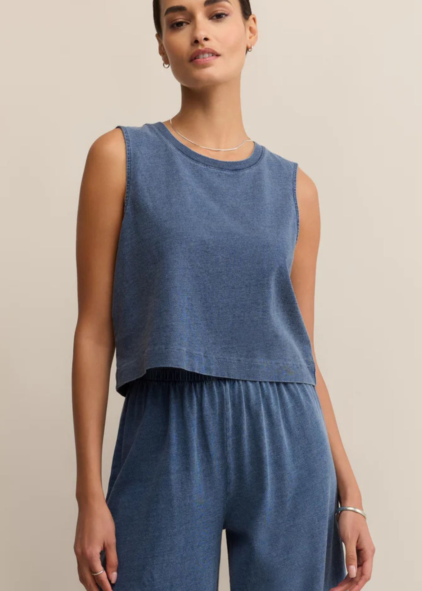 Sloane Jersey Denim Muscle Tank