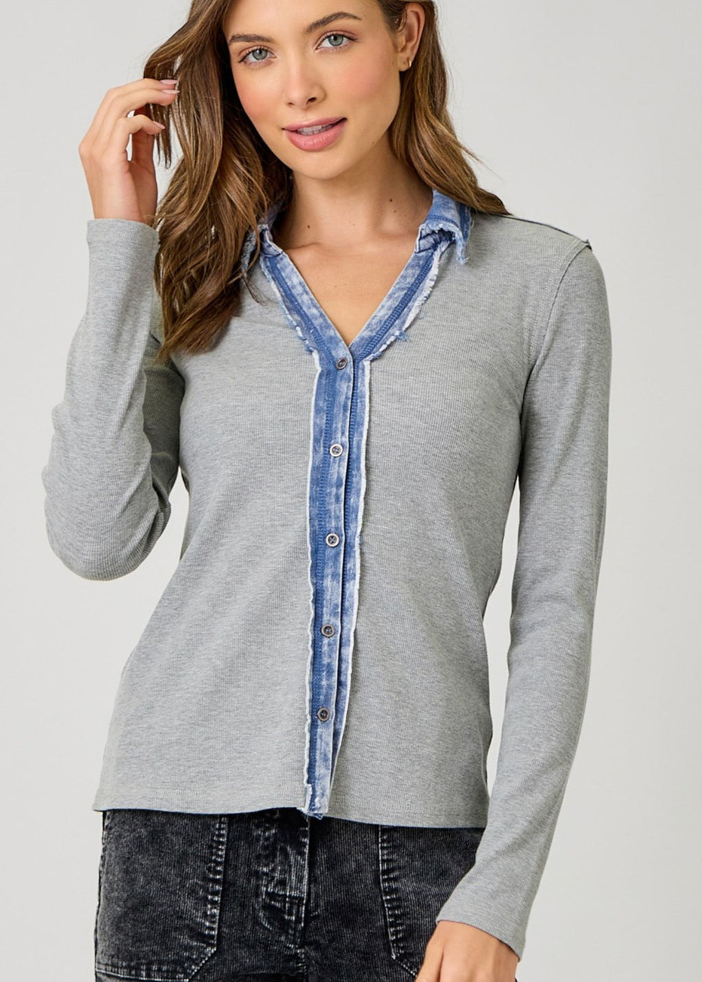 Nevaeh Thermal Button Down Top