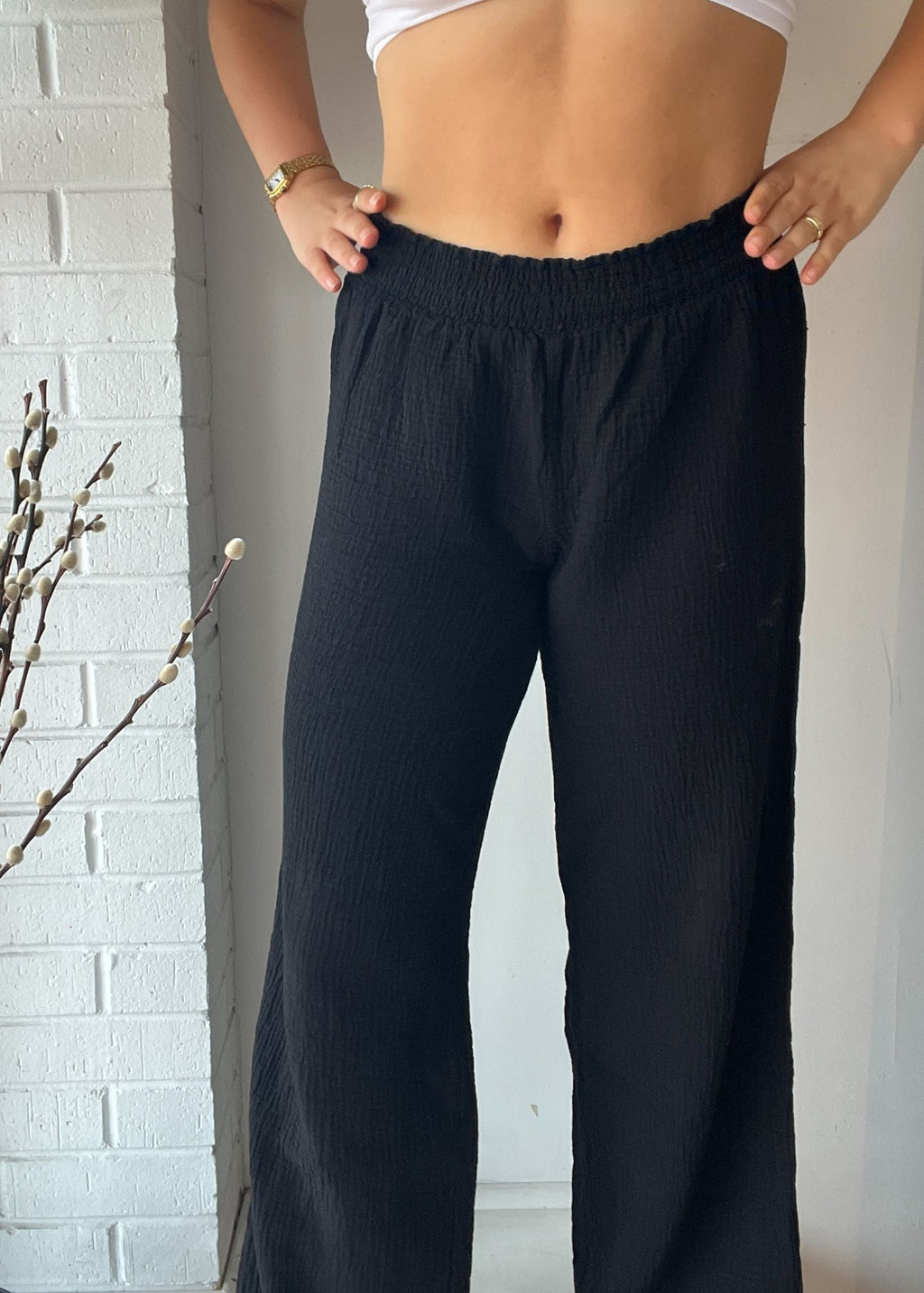 Smocked Waist Wide Leg Pant