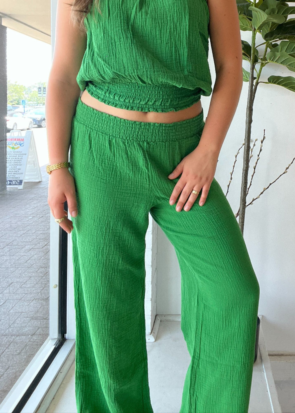 Smocked Waist Wide Leg Pant