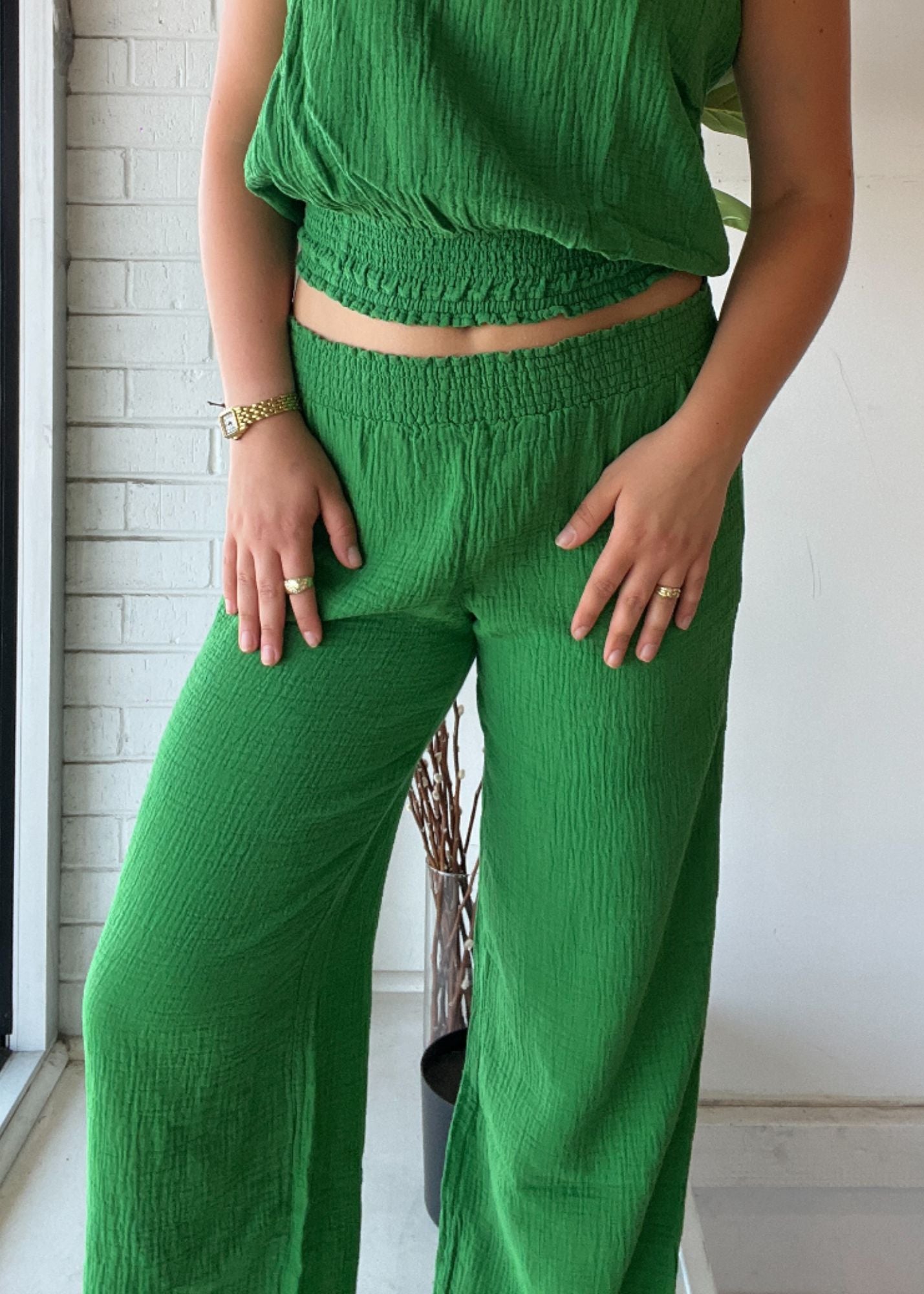Smocked Waist Wide Leg Pant