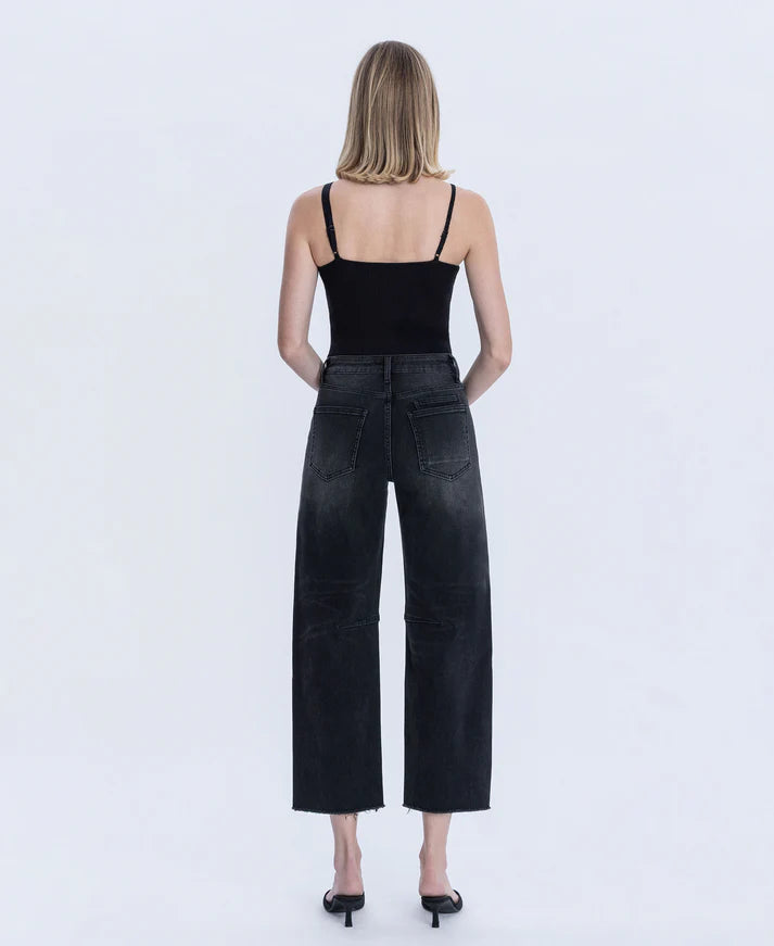 Super High Rise Raw Hem Crop Barrel Jeans
