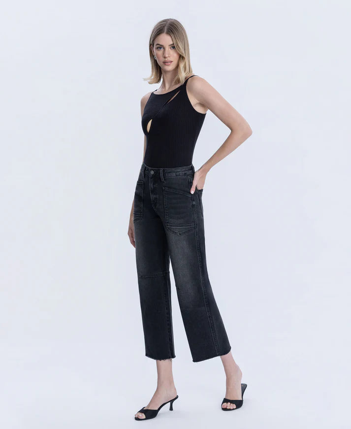 Super High Rise Raw Hem Crop Barrel Jeans
