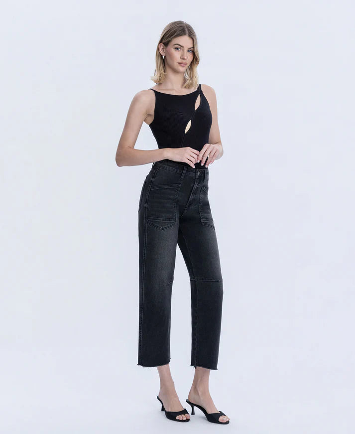 Super High Rise Raw Hem Crop Barrel Jeans