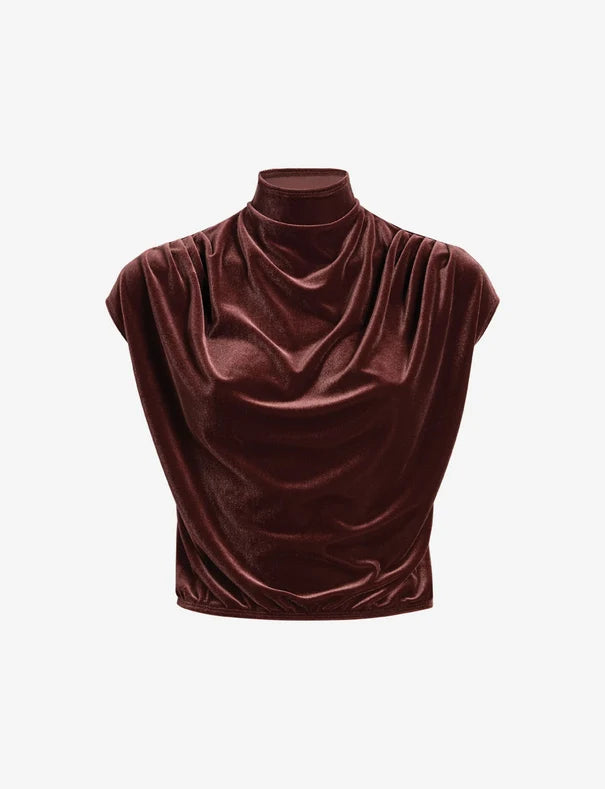 Velvet Draped Mockneck Crop Top