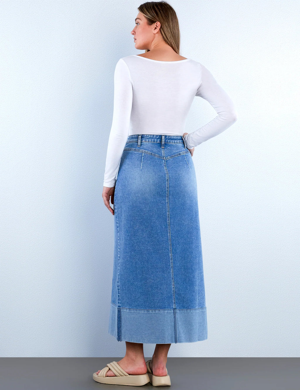 Cuffed Denim Maxi Skirt - Clothes Horse