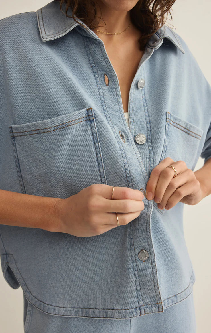 All Day Cropped Knit Denim Jacket