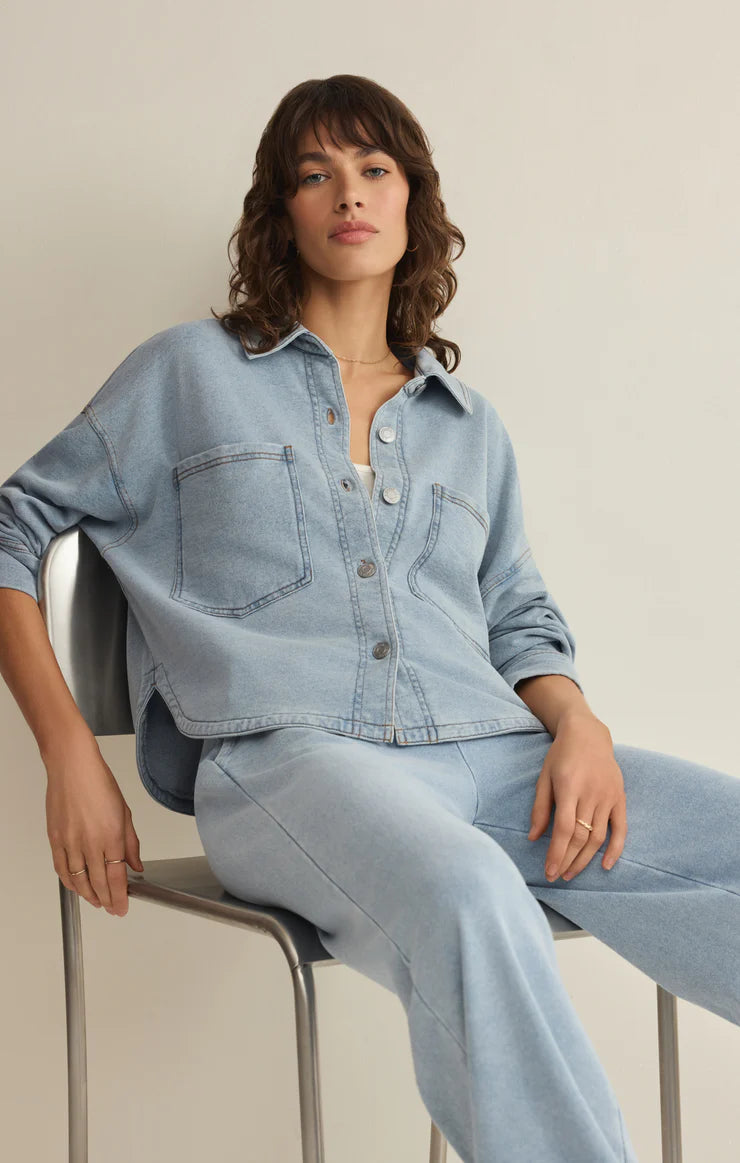 All Day Cropped Knit Denim Jacket